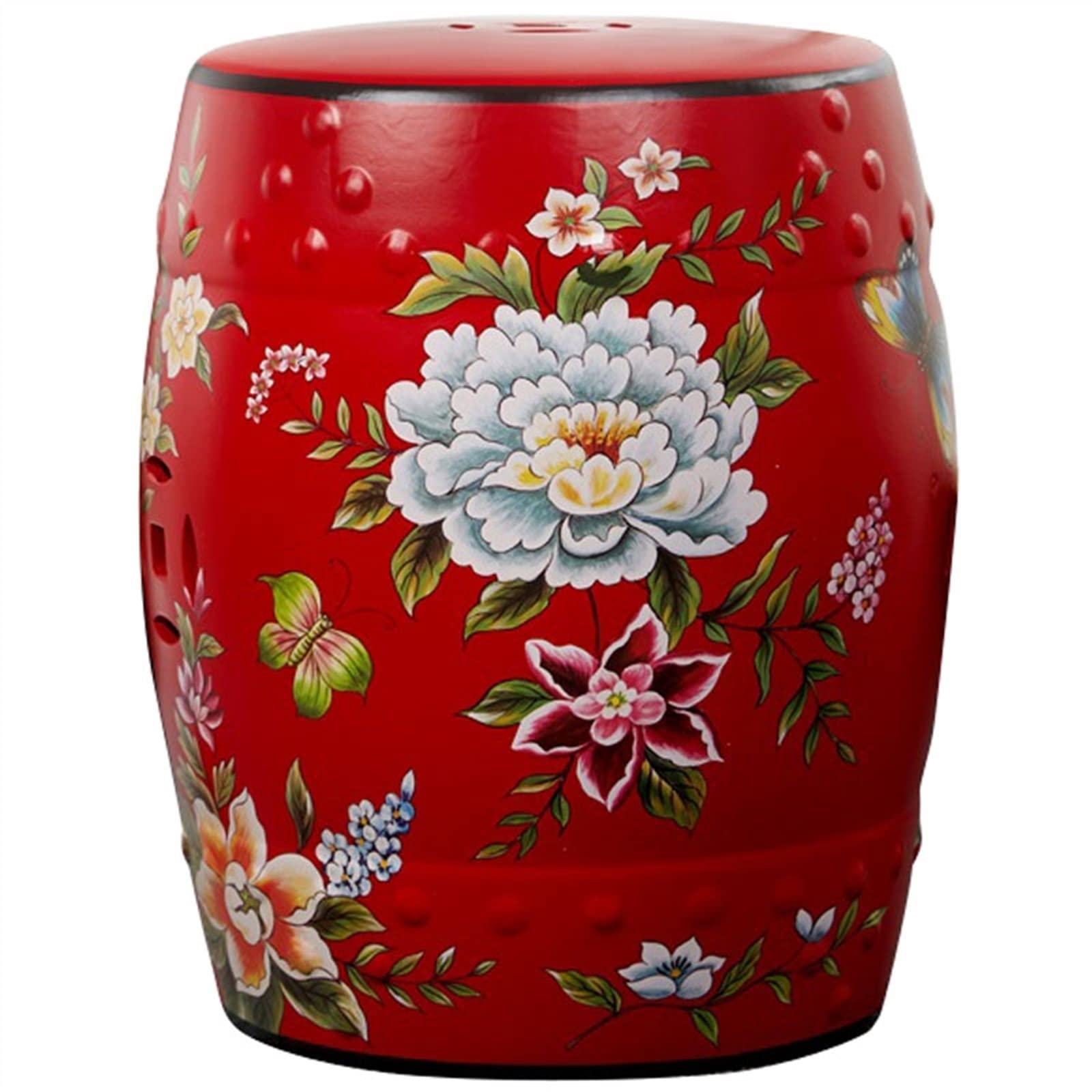 Tabourets de Jardin décoratifs, Tabouret de Jardin décoratif en céramique, taboude Fleur et d'oiseau, Tabouret Tambour, adapté au Jardin extérieur, au Salon, à la terrasse, etc. (Bleu Clair)