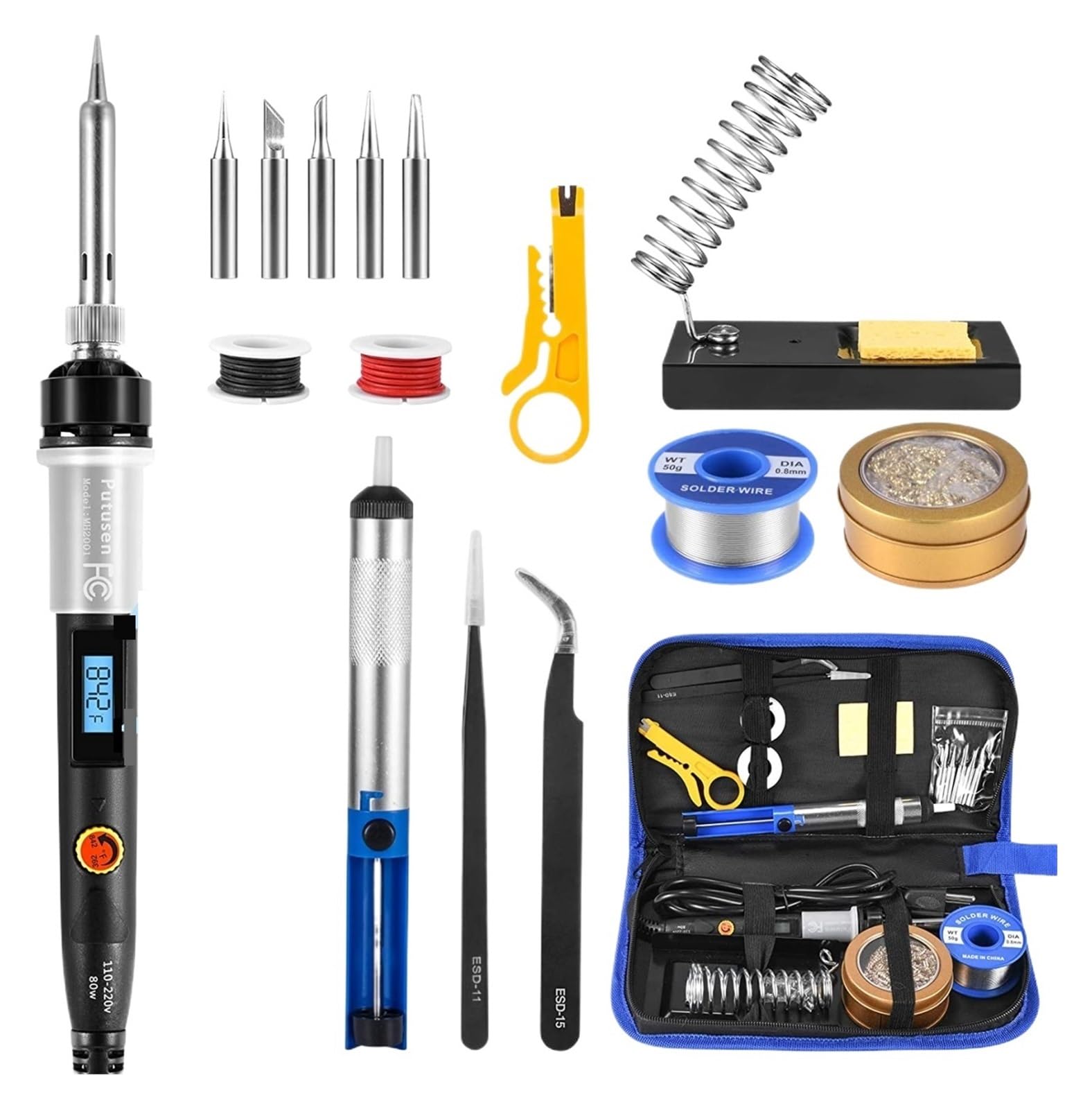 Kit De Soldador, Pistola Soldadura Digital LCD 80 W, Portátil Con Temperatura Ajustable Controlada Y Calentamiento Rápido Calentamiento Preciso