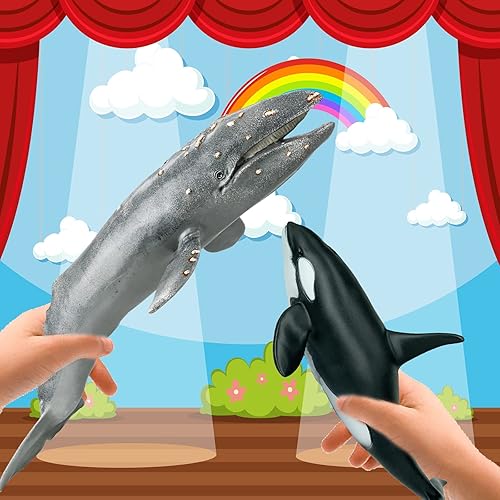 Miniatura 2 de Gemini&Genius Ballena gris de animales marinos, ballena gris grande, réplica de juguete realista de vida silvestre, figura de ballena pintada a