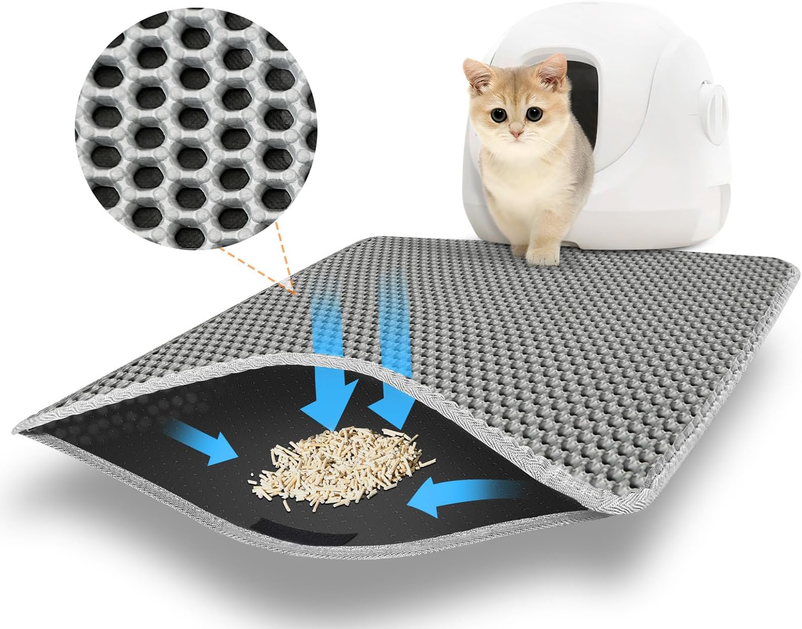 AJOXEL Cat Litter Mat, 60 x 45 cm Big Litter tray Mat, Double Layer Waterproof Cat Litter Mat