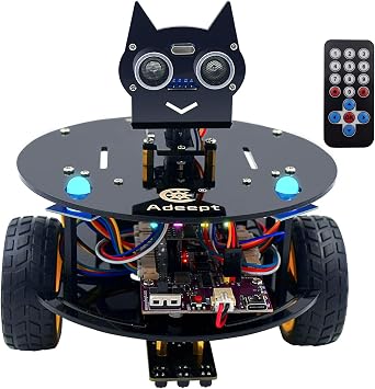 Adeept Smart Car KitCompatible with Arduino IDE, Line Tracking, Obstacle Avoidance, OLED Display, Ultrasonic Sensor, Wireless Remote Control, DIY STEM Educational Robot Car Kit Black