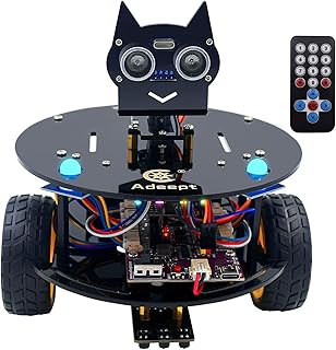 Adeept Smart Car Kit(Compatible with Arduino IDE), Line Tracking, Obstacle Avoidance, OLED Display, Ultrasonic Sensor, Wireless Remote Control, DIY STEM Educational Robot Car Kit (Black)