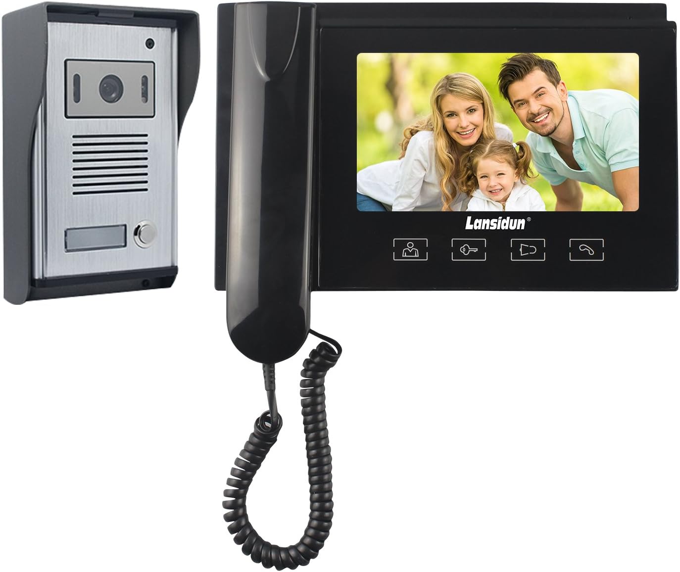 Video Doorbell Door Phone 7 inch Wired Video Telephone Entry Intercom System with 1 Monitor 1 Camera for Home, Handset or Hands Free-Black
