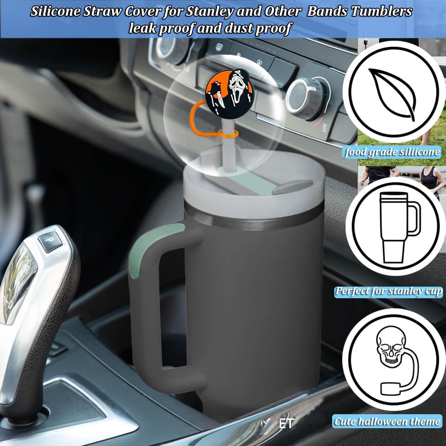 16PCS Halloween Straw Toppers for Stanley Cups, Cute Silicone Straw Cover Cap for Stanley 30&40 Oz Tumbler, Reusable Soft Straw Protectors Drinking Straw Caps for 10 mm Straws - Image 3