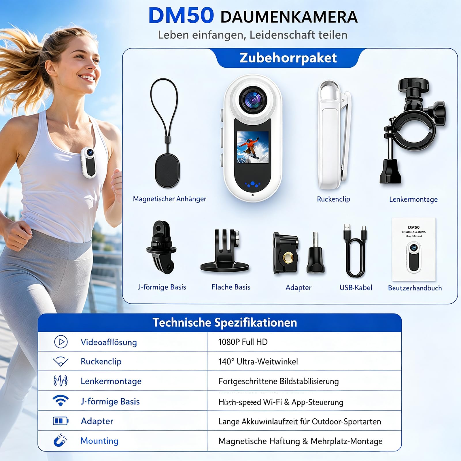 4K Body Cam Daumengröße Magnetische Tragbare WiFi Wasserdicht POV Kamera | Mit Zubehör, Körperkamera mit Audio und Video Aufnahme für Sport Reisen Vlog Outdoor Aktivitäten