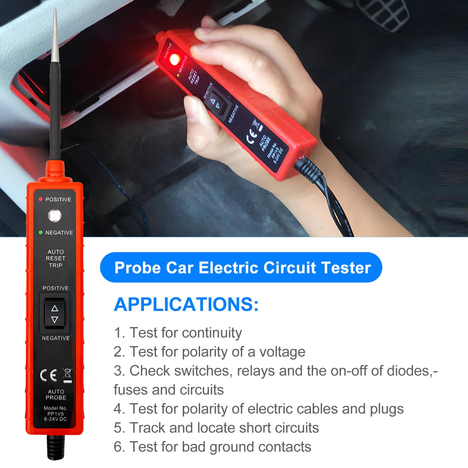 Tester Circuito Auto Em285 Zk-103 in Plastico e Metallo | Dc 6-24v, per Car e Trailer, Misurazione Tensione, Rileva Massa e Circuiti Aperti o Corto