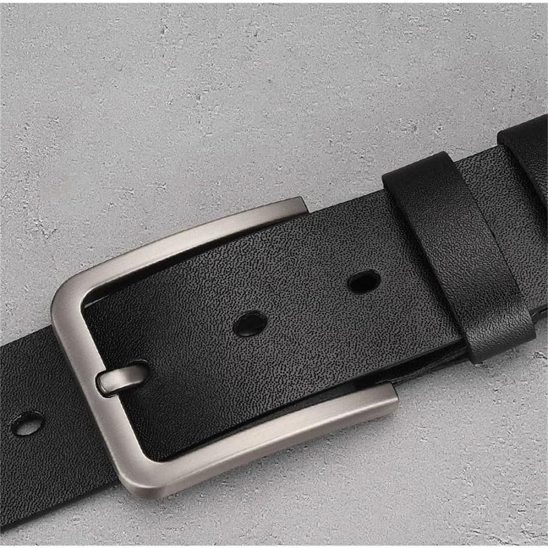Yeuyyben Cinturón de piel auténtica para hombre con hebilla de pin, casual, para negocios, jeans