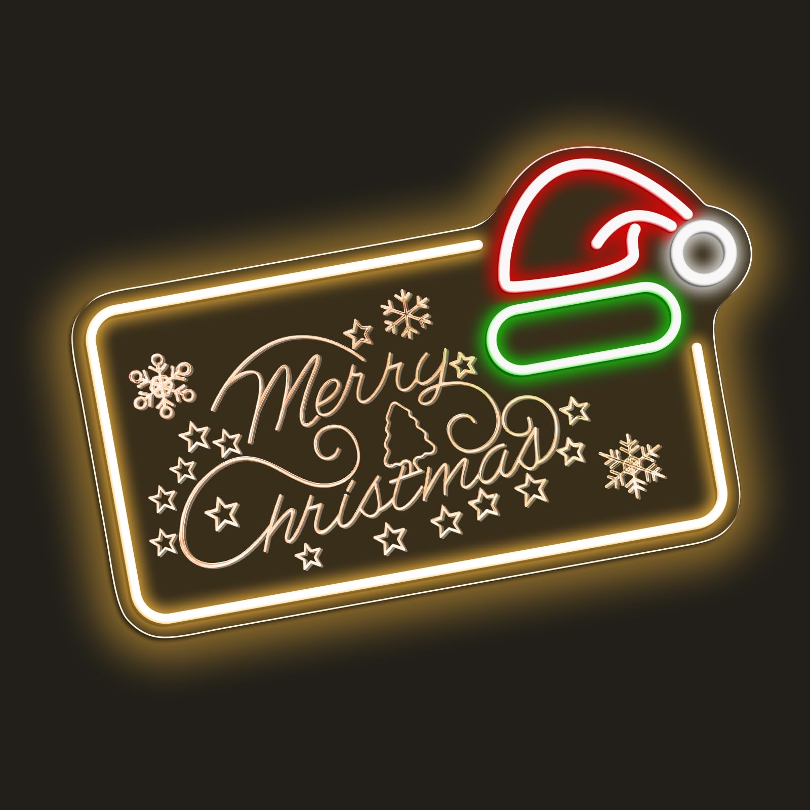 Letrero LED de neón con espejo de 16.5 x 10 pulgadas, decoración de pared con luz LED regulable con sombrero de Papá Noel, decoración de pared alimentada por USB para el hogar, habitación de los niños