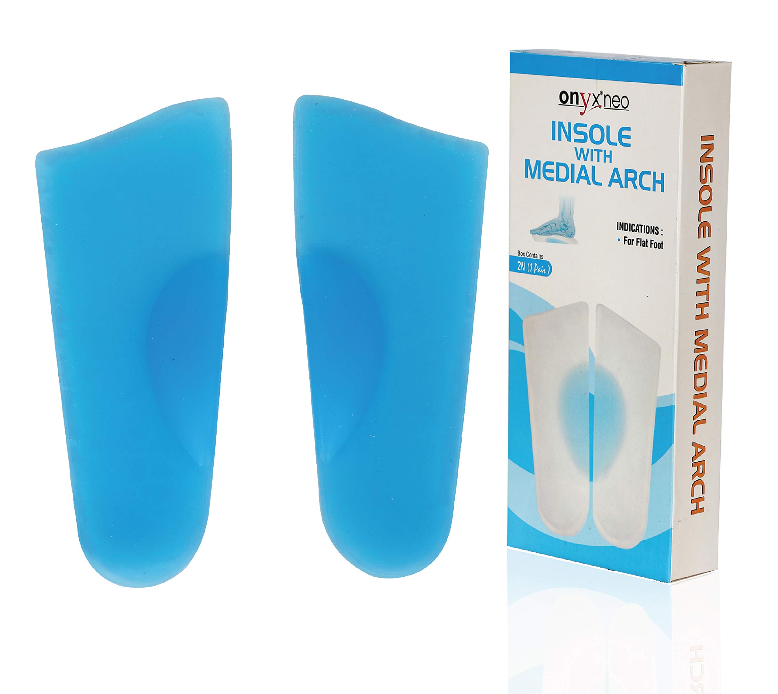 ONYXNEO Silicone 3/4 Insole with Medial Arch Support for Adults- Cushioning, Soft and Bouncy Feel β(Pack of 1 Pair), Universal Size 1