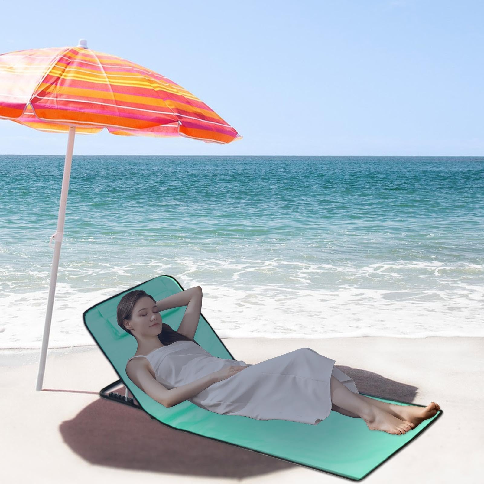 Sedia materassino da spiaggia Tappetino prendisole portatile | Sdraio da mare pieghevole con poggiatesta e schienale 160x52x38cm Per donne uomini giovani famiglia campeggio piscina picnic
