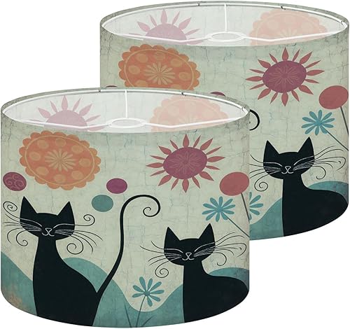 Miniatura 11 de Farmhouse Lampshades Lamp Shades set of 2 Cheerful Black Cats Bright Retro Futuristic Colors Light Shade for Table Lamps Floor Lamps Drum Lamp