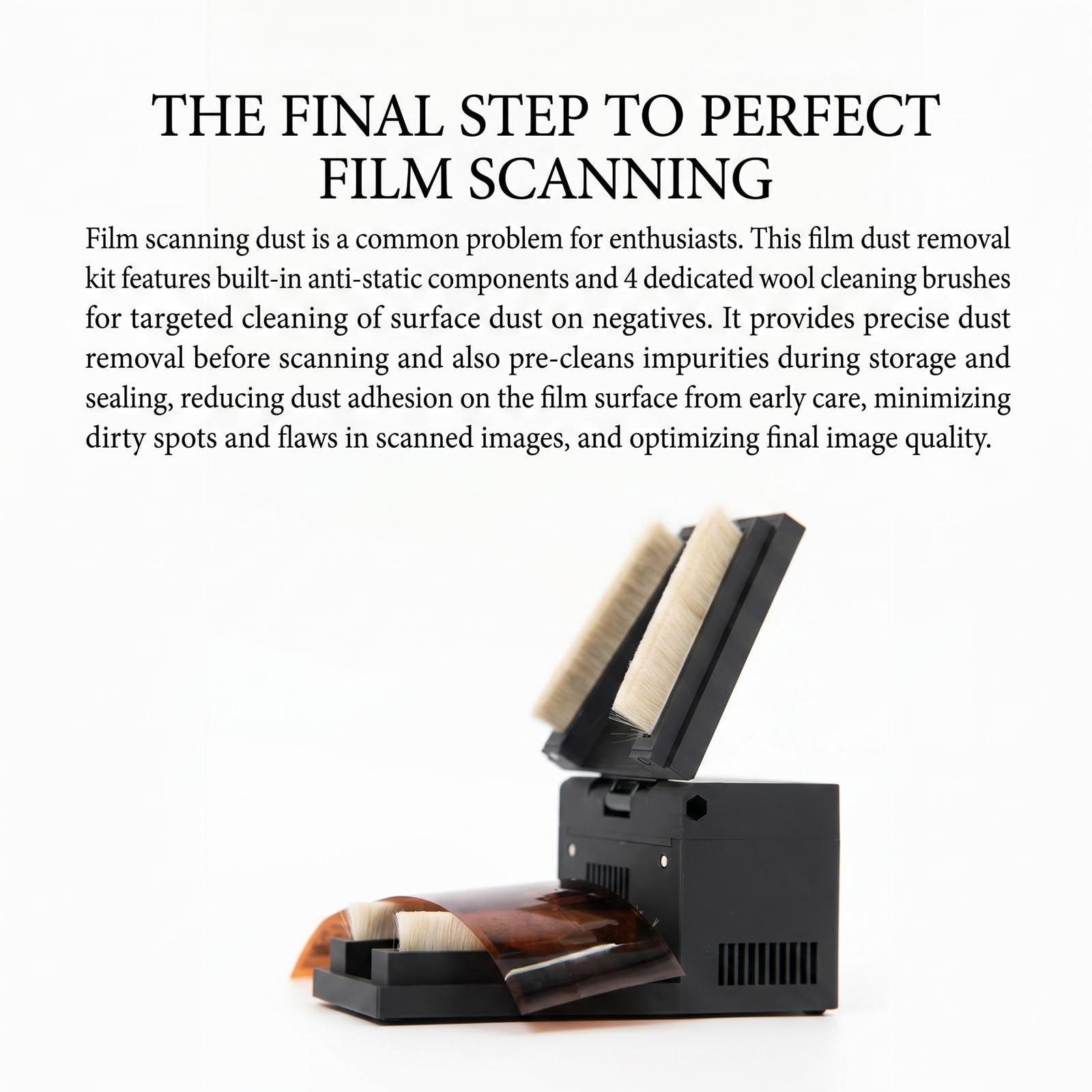 Limpiador eléctrico antiestático para Negativos, Cepillo motorizado con 4 cerdas de Lana Suave, Equipo de Limpieza para Cuarto Oscuro, Tapa abatible, para Estudios fotográficos de 135 y 120 mm