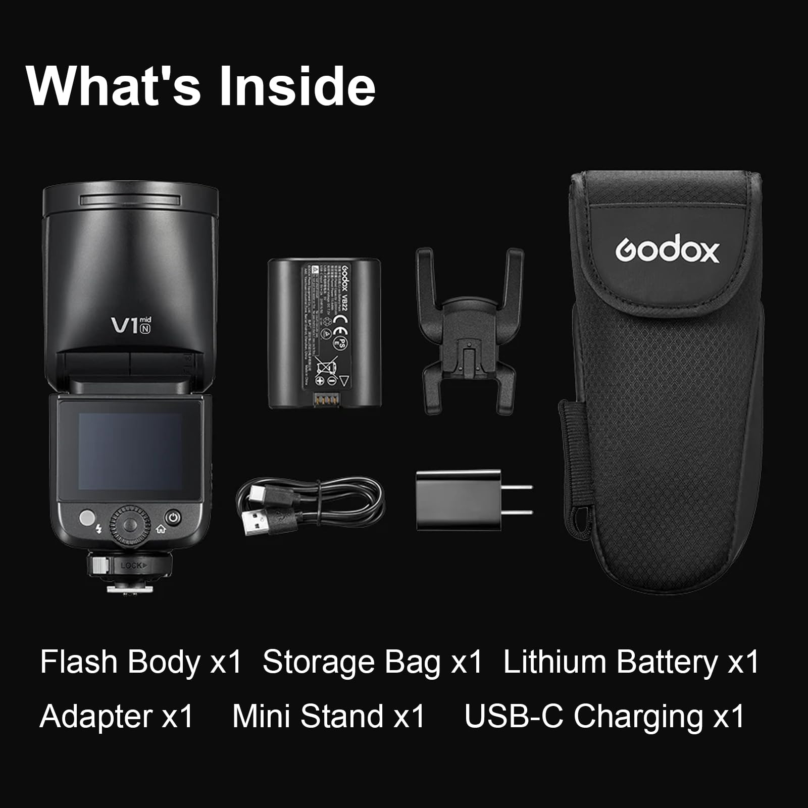 GODOX V1mid-N V1 MID N Flash per Fotocamera Nikon,55Ws FlashTTL a Testa Rotonda,Oltre 650Flash,2.4 GHz HSS 1/8000s,Flash V1midN per Nikon Z6III Z50II Z50 Zfc Z6II Z30 Z6 Z50II Z7II Z8 Z9 D3500 D850