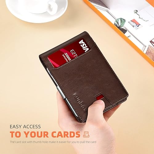 Miniatura 5 de RUNBOX Billetera delgada para hombre con clip de dinero, bloqueo RFID, bolsillo frontal, minimalista, bifold, tarjetero de crédito para hombres con