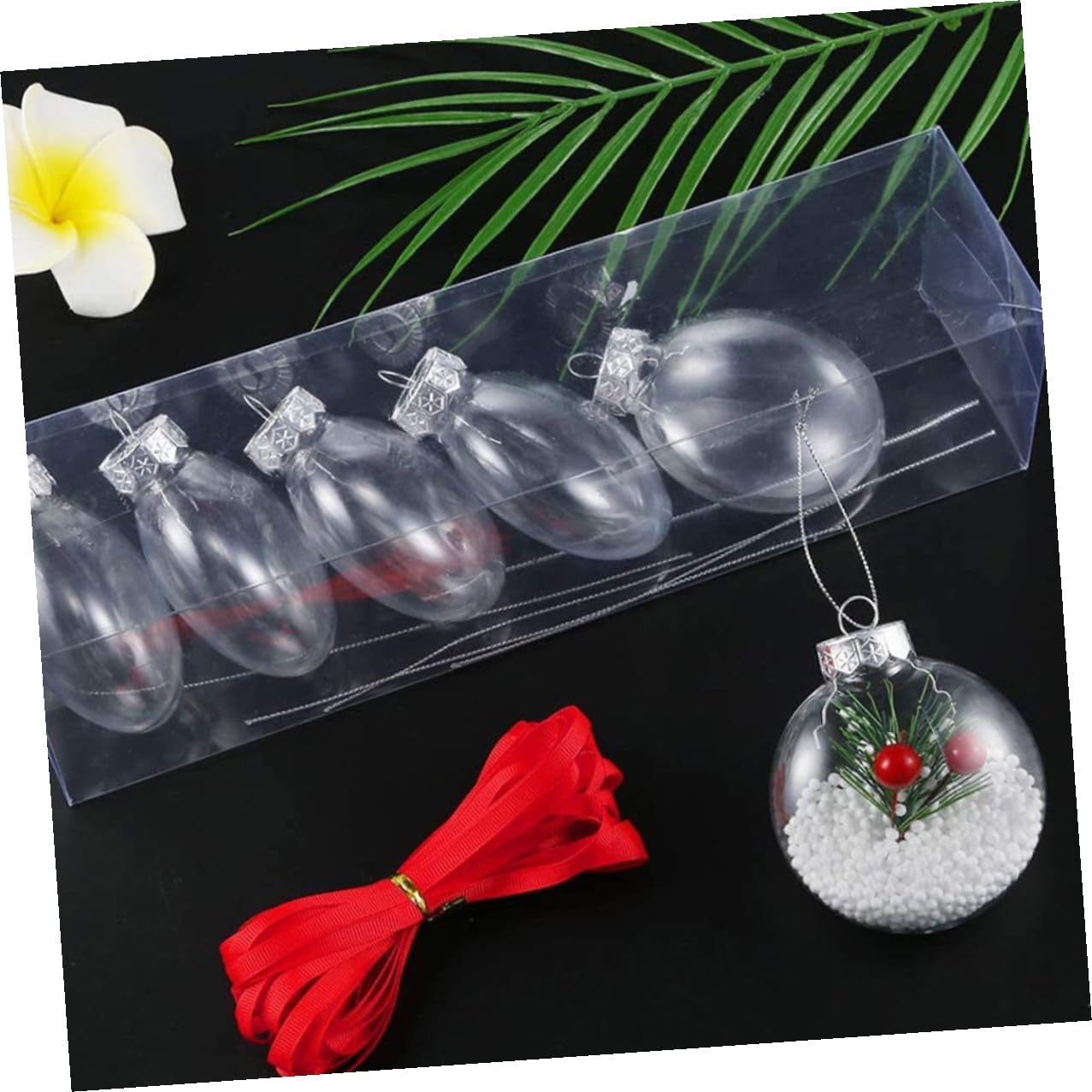 Angoily Lot de 12 boules de Noël transparentes plates en plastique à suspendre - 60 mm