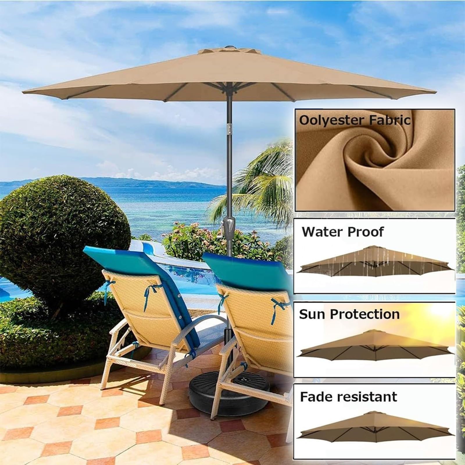 Sonnenschirm-Ersatztuch Für Runden Schirm - 8 Rippen, 3m Durchmesser, UV-Schutz, Wasserabweisend, Polyester