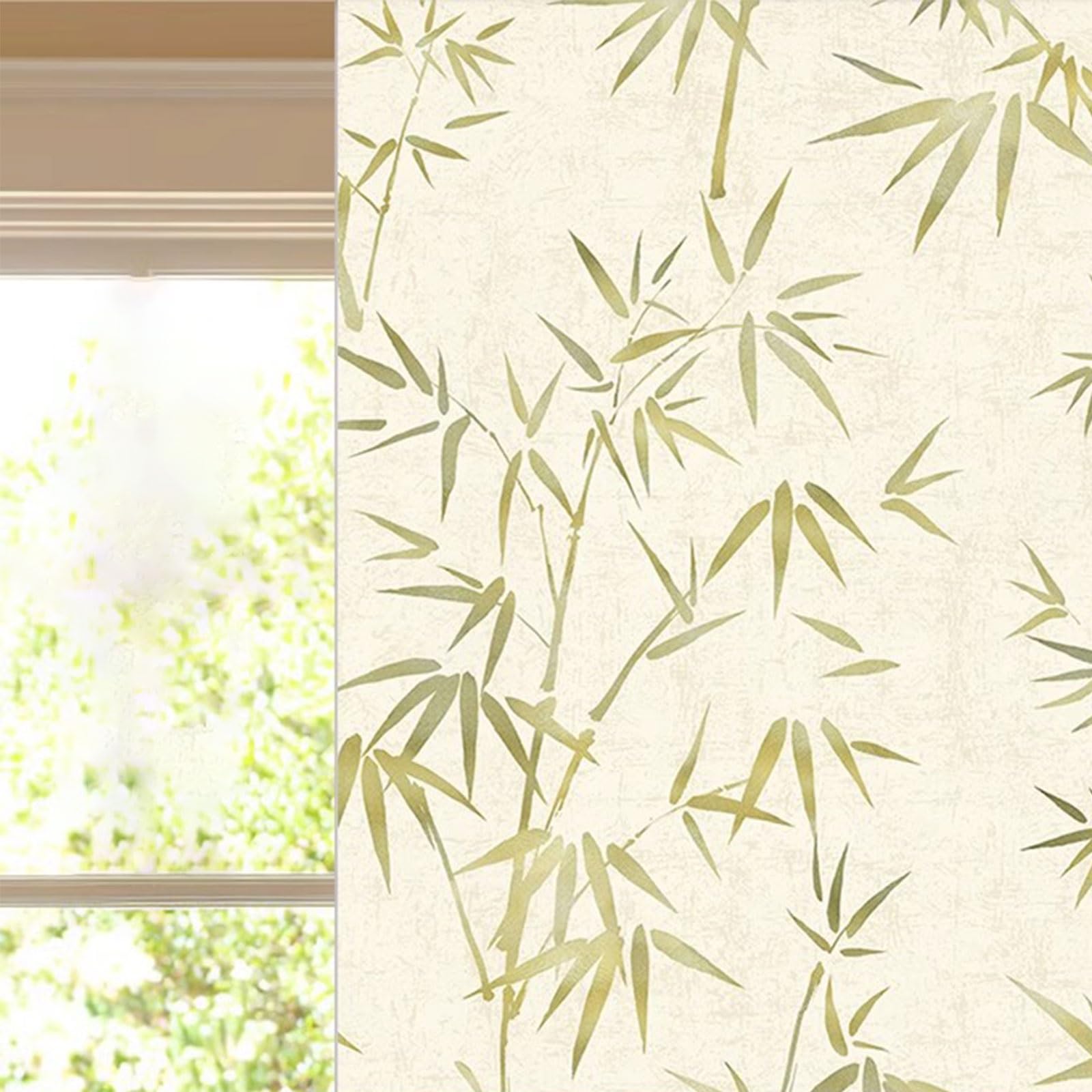 Eiauiuo Light Color Window Frosted Glass Film – Opaque Privacy Film For Living Room, Bedroom, Kitchen – Static Cling, Non-Adhesive, Bamboo Pattern Decorative Window Sticker(,30X200cm)