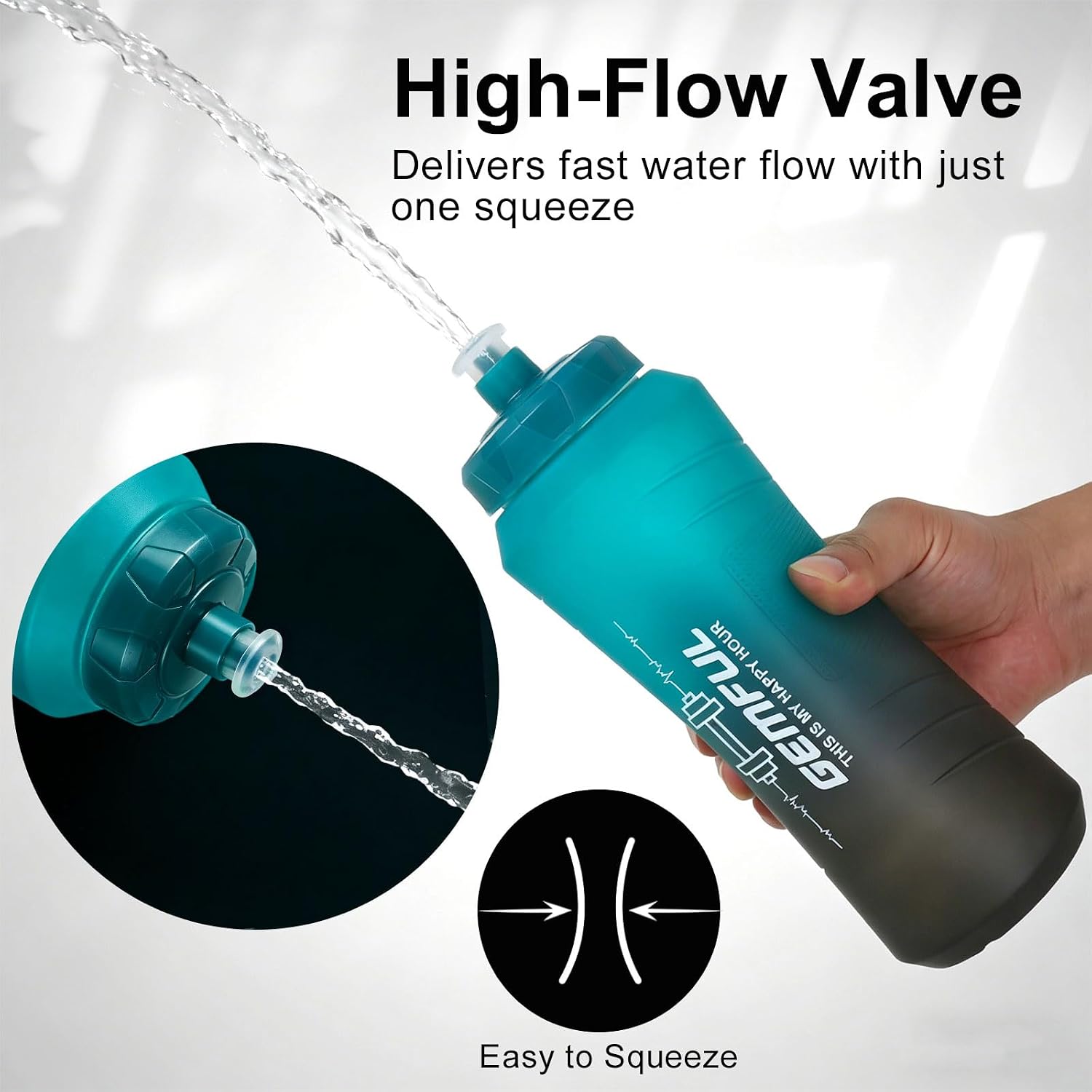 GEMFUL Hockey Squeeze Water Bottle 32oz 2 Packs for Lacrosse BPA-Free | High-flow valve for quick hydration, Leak-proof design, perfect for sports ,football, basketball, boxing, gym