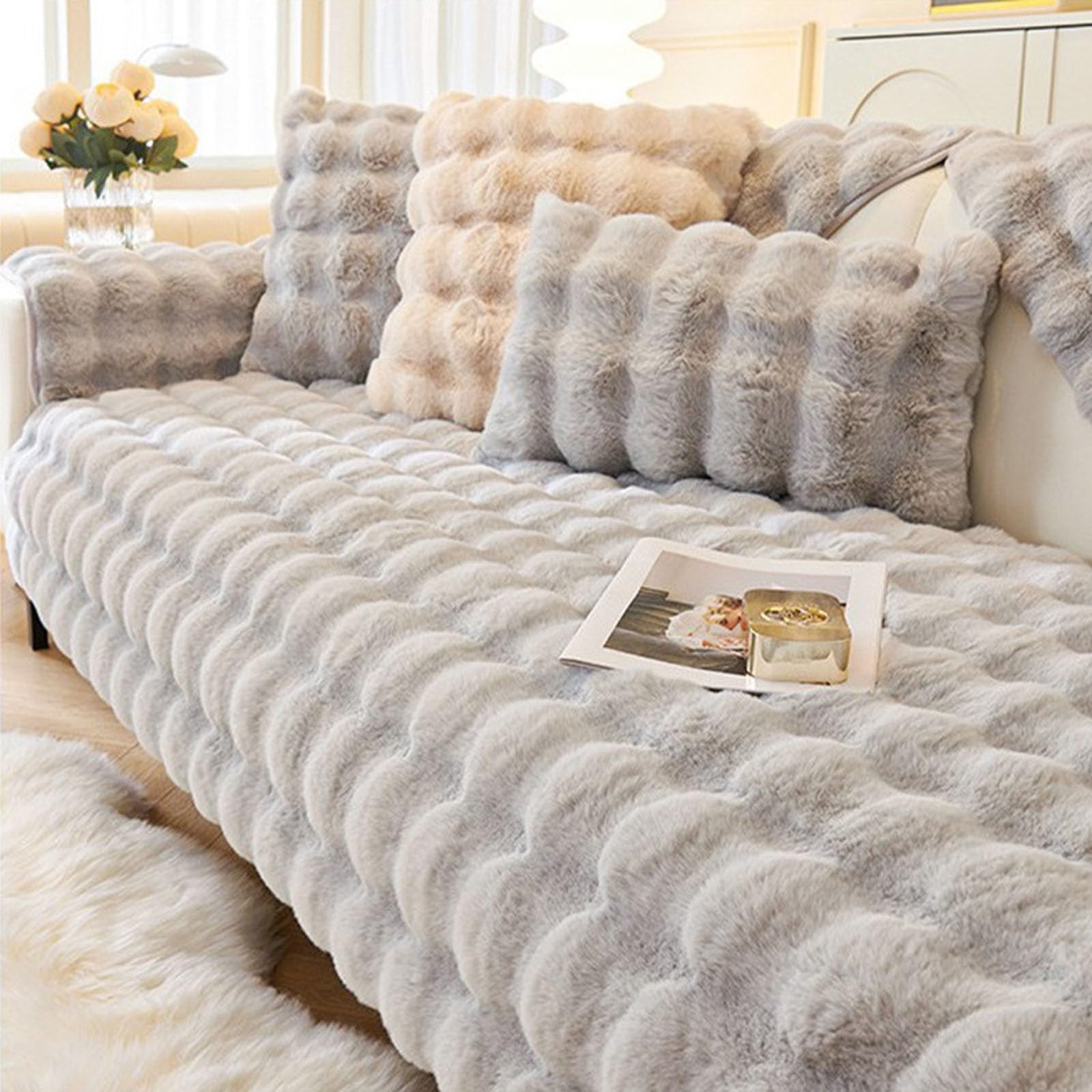Sofadecke Sofabezug,Sofa Slipcovers Corner L Shape Sofa Cushion Cover Non-Slip Seat Covers for Settee(Light Gray,80x280cm)
