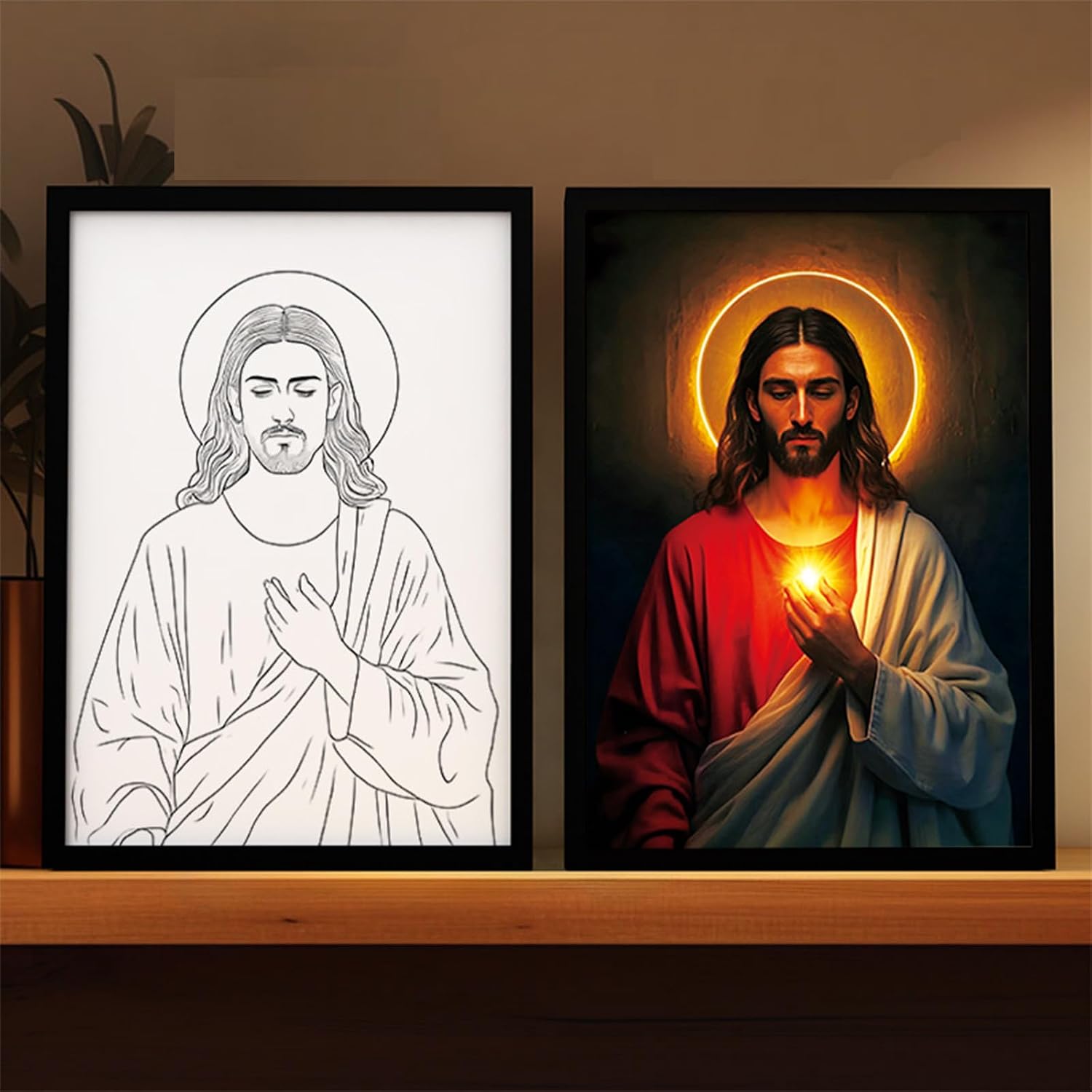 Jesus Night Light,4D LED Jesus Photo Frame Lamp, for Bedroom Living Room, Study Room Light Up Nights for Christian Wall Art Gifts (B,Large)