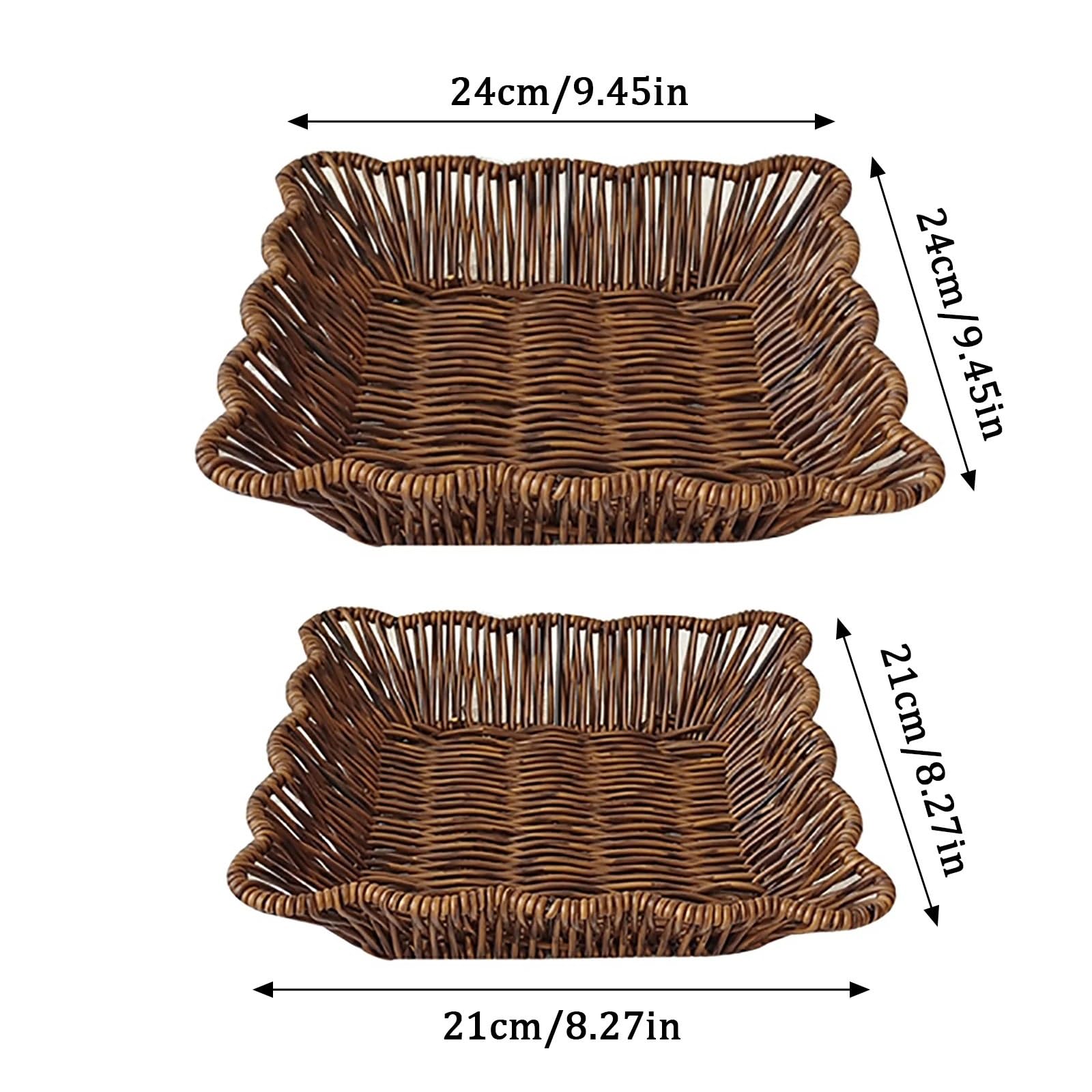 Cesta De Frutas 2 unids/Set Cesta Tejida de Mimbre Tejida cestas for Servir Pan Frutas Verduras Restaurante Servir Mesa Display RATT para Cocinas Domésticas(C Set)