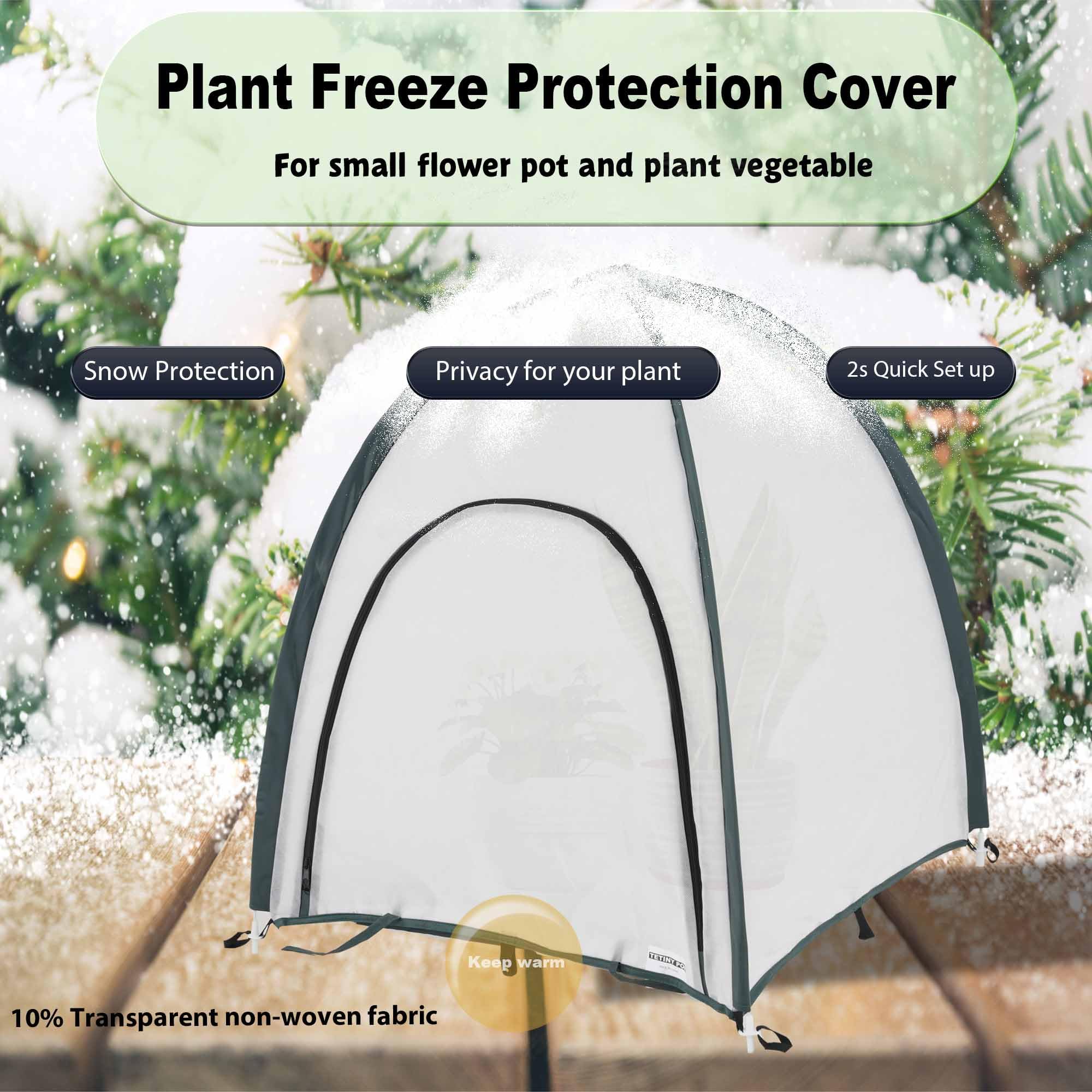 2pack Pop up Plant Covers Freeze Protection Winter Snow and Ice Covers for Plants,Shrubs,and Small Flower Pot White Non-Woven Fabric with 16 pcs Satkes,28