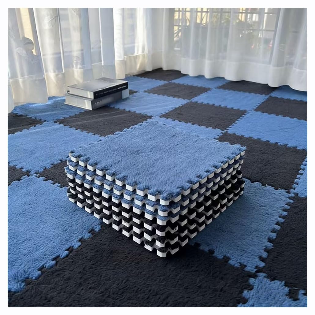 Puzzle Maty podłogowe, 12 szt., blokujące się płytki dywanowe, miękka pianka EVA, antypoślizgowa układanka, do pokoju zabaw i sypialni, bezpieczne i granatowe i czarne