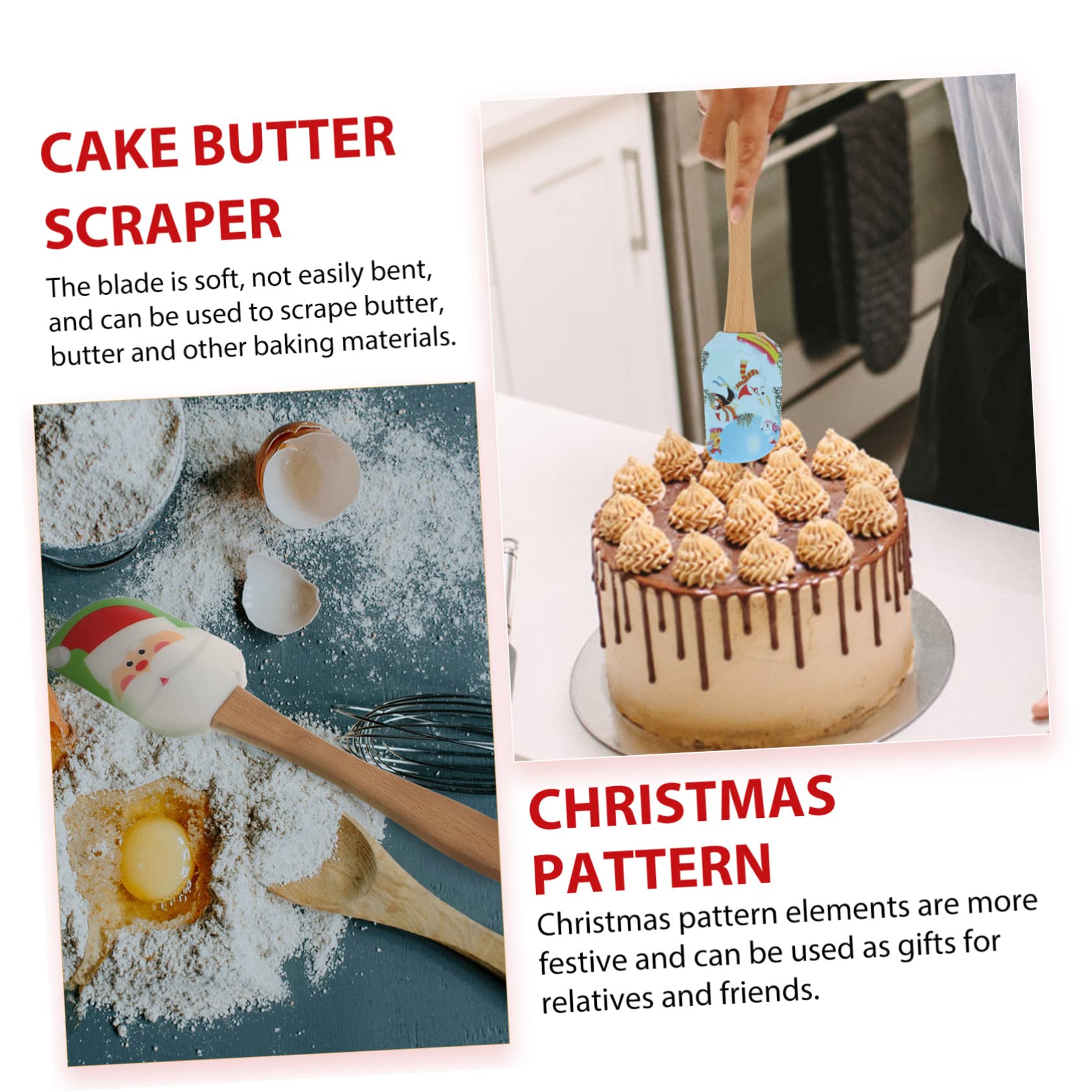 COLLBATH Raschietti per Crema in Silicone Alimentare Natalizi 4 Pezzi, Spatole Flessibili da Forno Manico, Design Creativo Fori per Cucina e Pasticceria