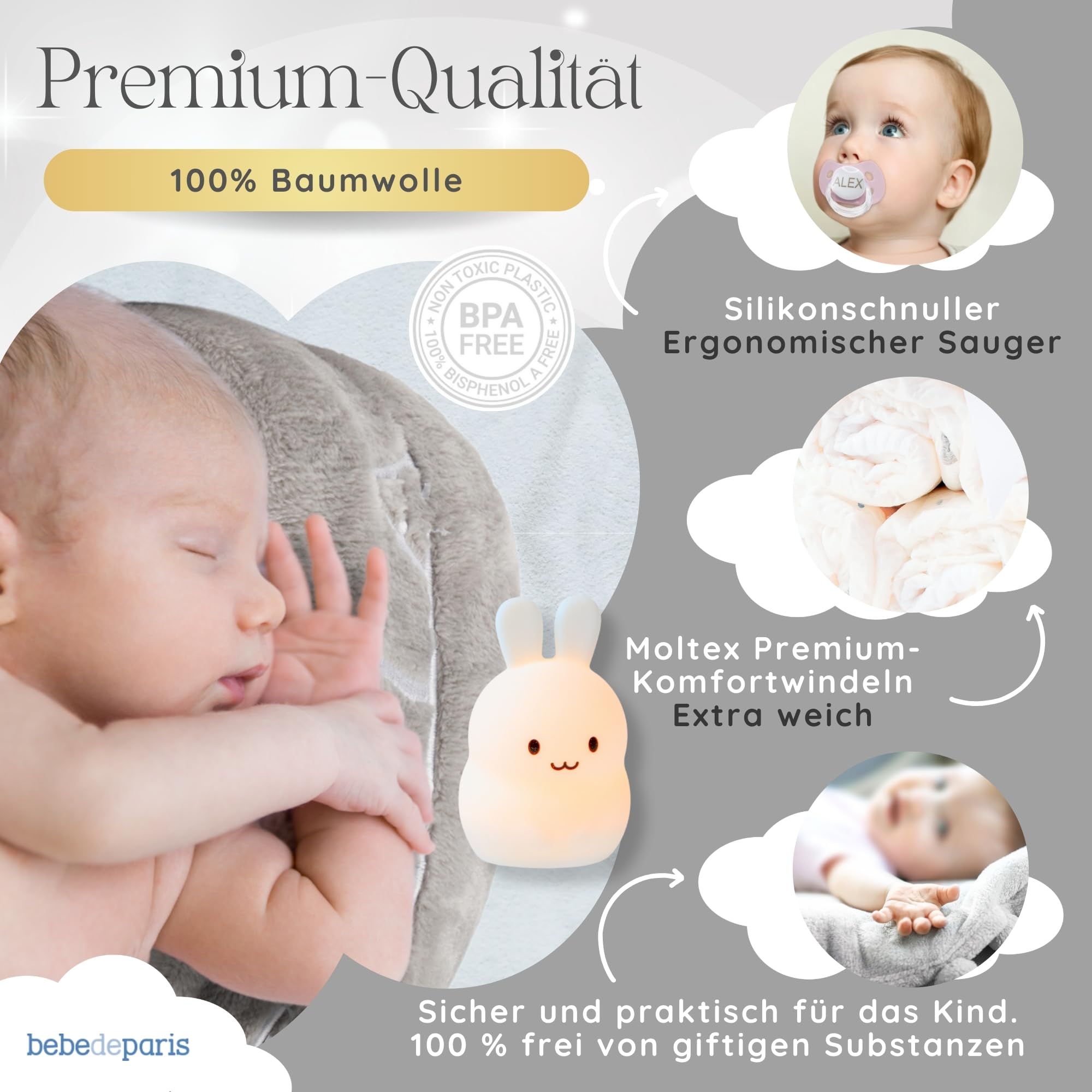 Windeltorte mit Nachtlicht für Babys | Personalisierte Fleecedecke + Schnuller + 15 Moltex Windeln | Geschenk zur Geburt Baby Shower Neugeborenes (Rosa) | BebeDeParis