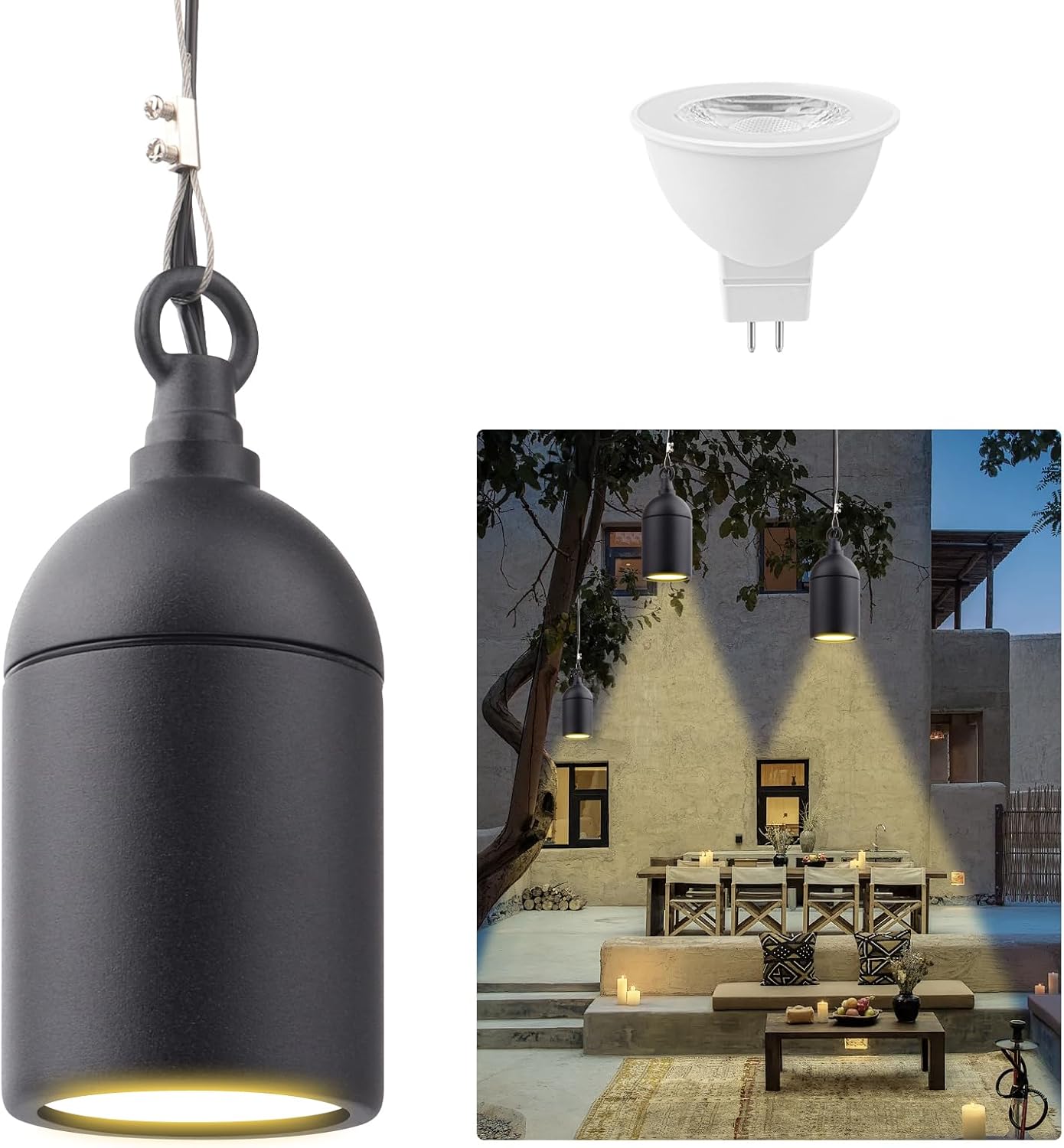 Cheopha Outdoor Pendant Hanging Light, 12V Low Voltage Landscape Lighting, Replaceable MR16 LED Bulb Warm White, Weatherproof Light for Porch Pergola and Tree Lighting 1-Pack
