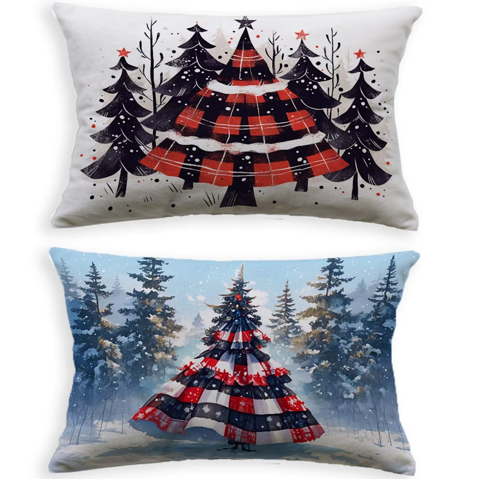 Housse de coussin 40x80cm en velours de Noël rectangulaire avec fermeture éclair lot de 2