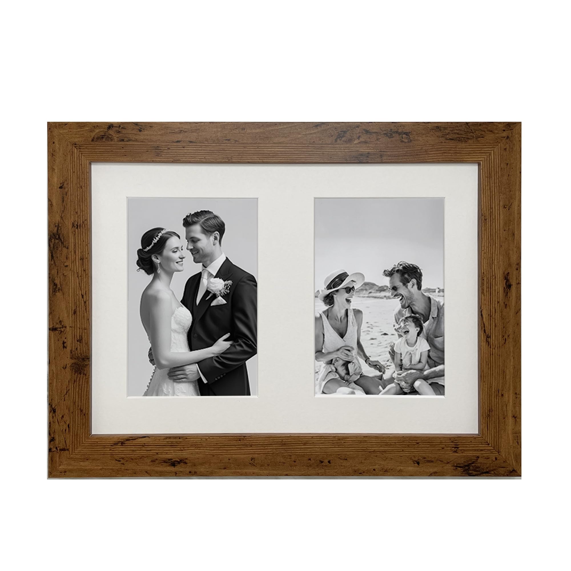 Aryllis Rustic Brown Multi Aperture A4 Picture Frame, A4 Frame With Mount For 2 6X4 Photos