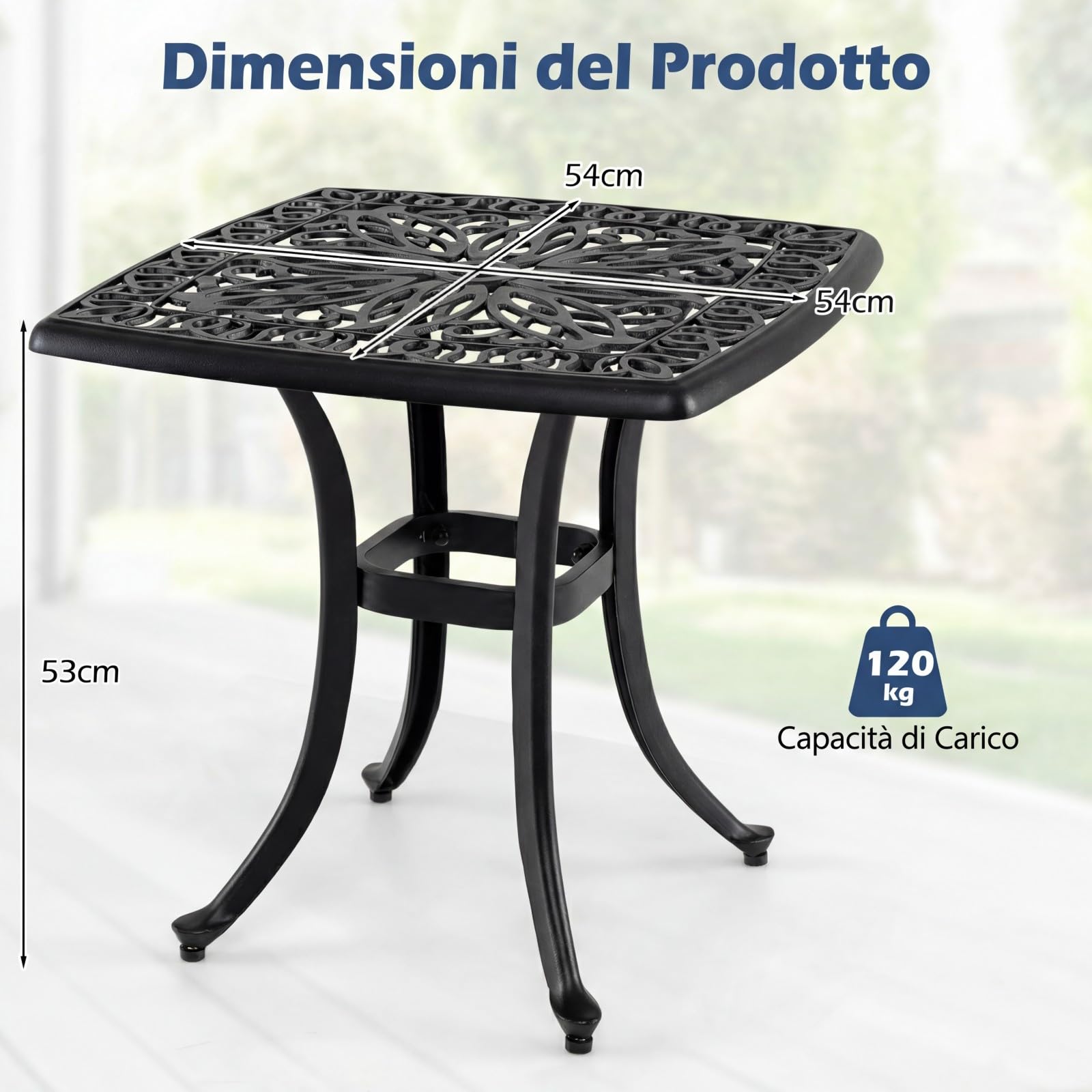 COSTWAY Tavolino da Esterno con Foro per Ombrellone | in Alluminio, Quadrato Antiruggine, per Giardino, Veranda e Balcone, Portata 120 kg