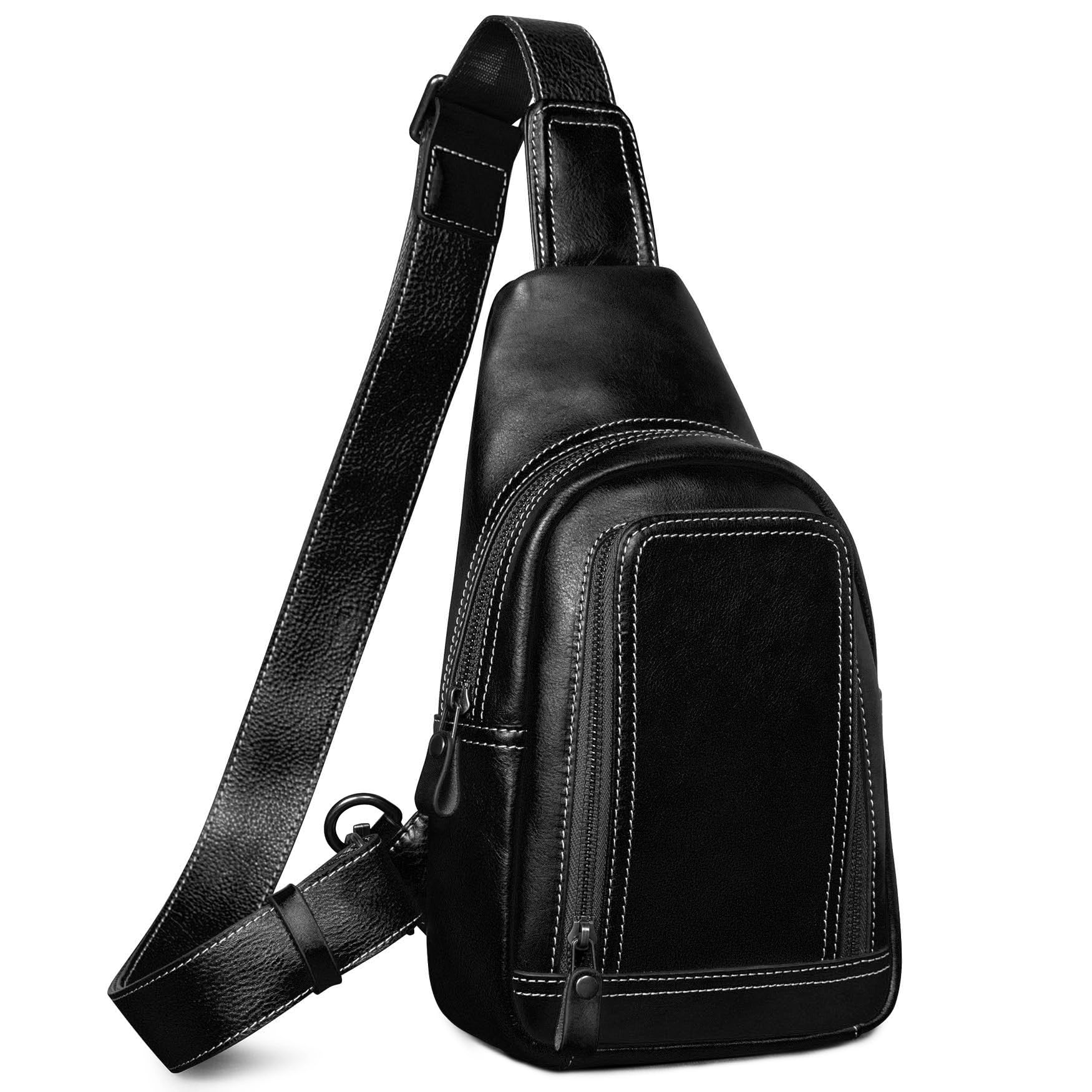 CENUNCO Genuine Leather Sling Bag for Men and Women Crossbody Shoulder Bag Sling Backpack Chest Purse Cross Body Pouch