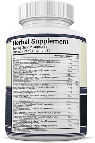 Miniatura 3 de Suplemento de resveratrol NAD+ (150 unidades)  Suministro a granel de 5 meses NAD para energía celular ultra larga, envejecimiento saludable y