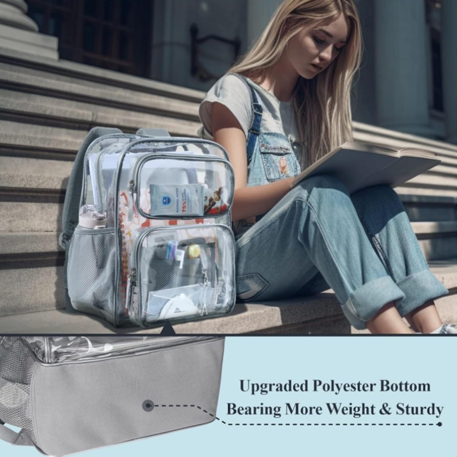 Zaino trasparente in PVC trasparente Heavy Duty Scuola Bookbags See Through Bag per College Lavoro Viaggi Sicurezza Concerti Heavy Duty Trasparente Zaino Trasparente Pvc Bookbags, A, One Size