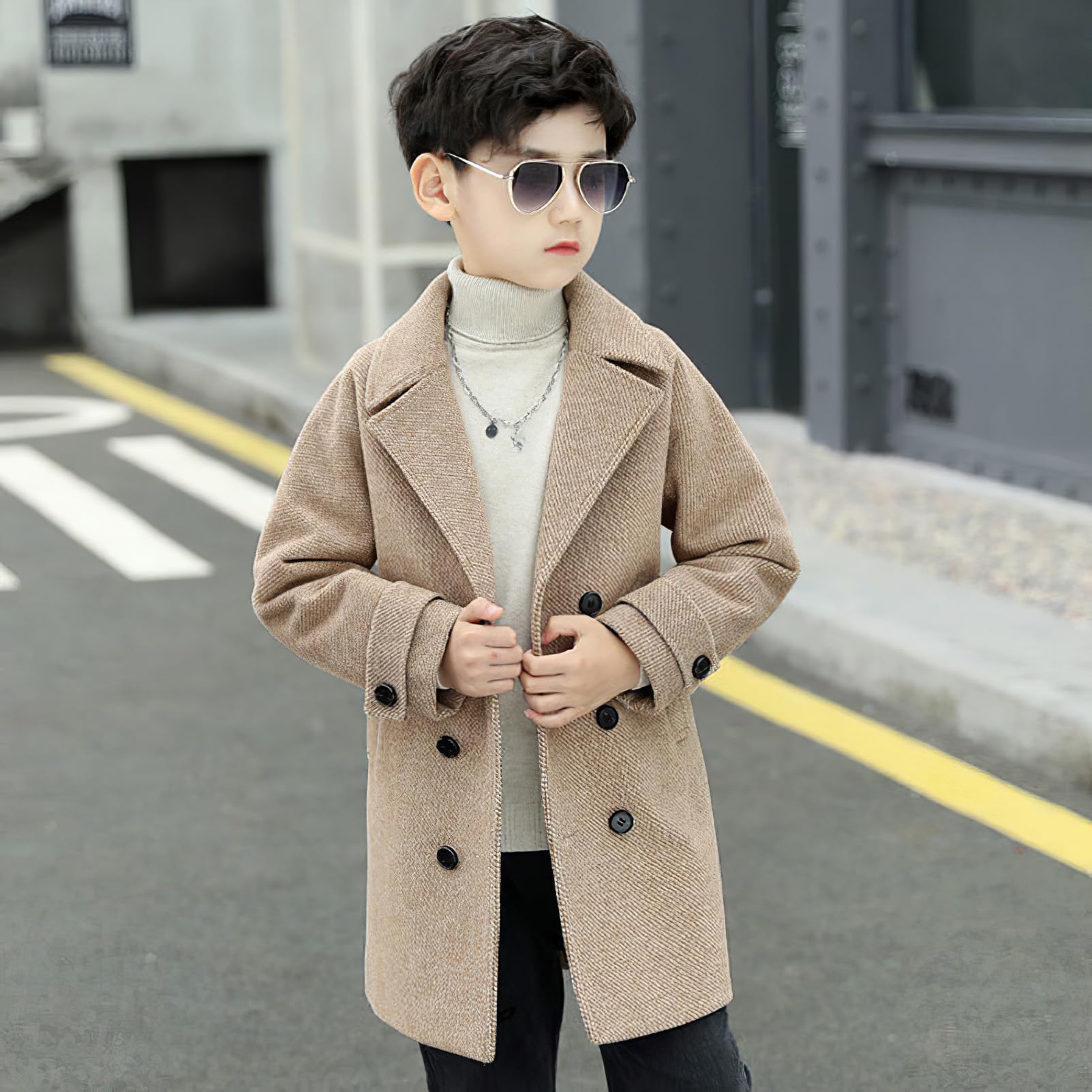 amropi Jungen Mantel Winter Erbsenmantel Doppelten Breasted Trenchcoat Warm Jacke für 3-10 Jahre