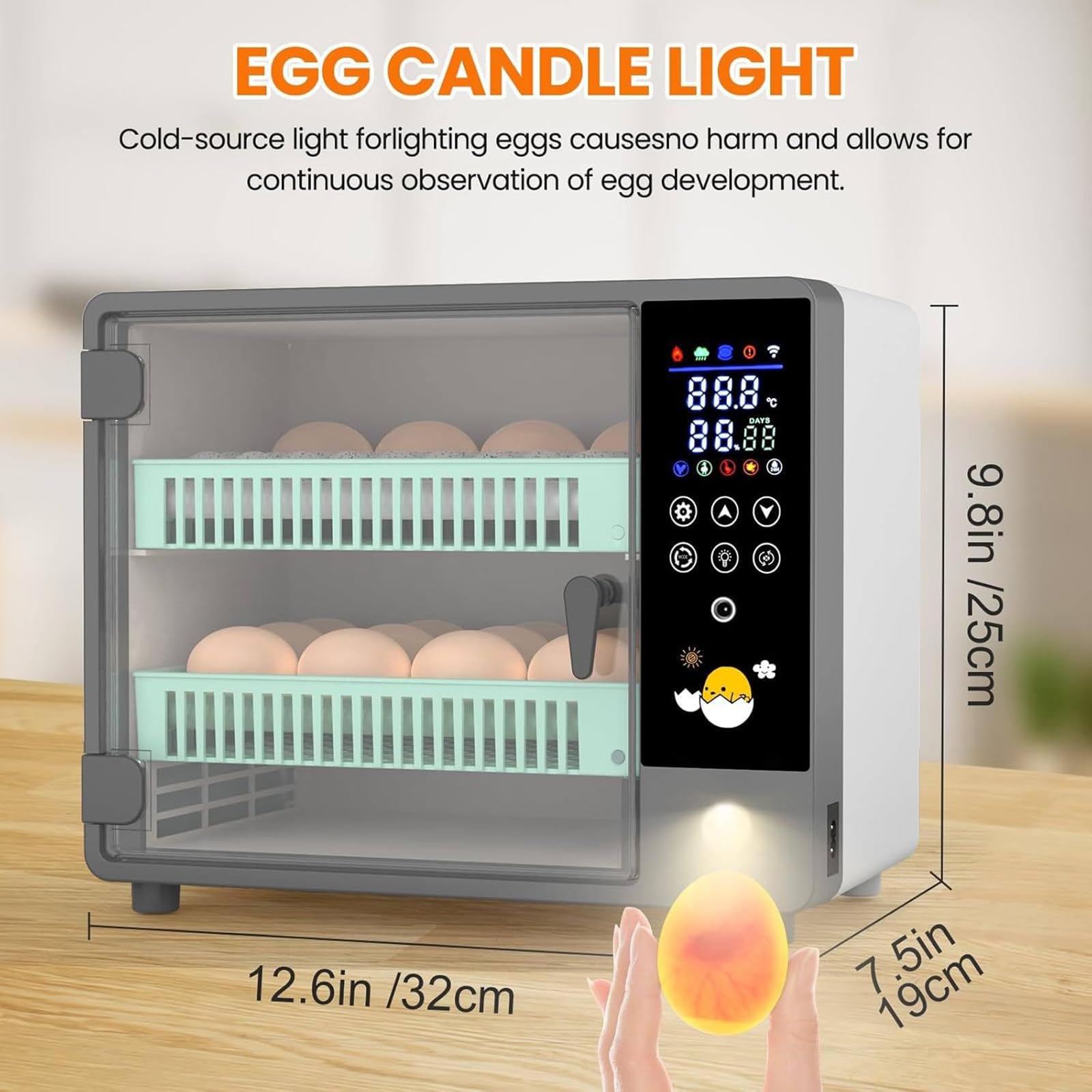Incubadora automática para aves de corral, 24 huevos, control de temperatura y humedad, pantalla táctil para pollos, gansos, codornices y pájaros, ideal para granjas y criaderos