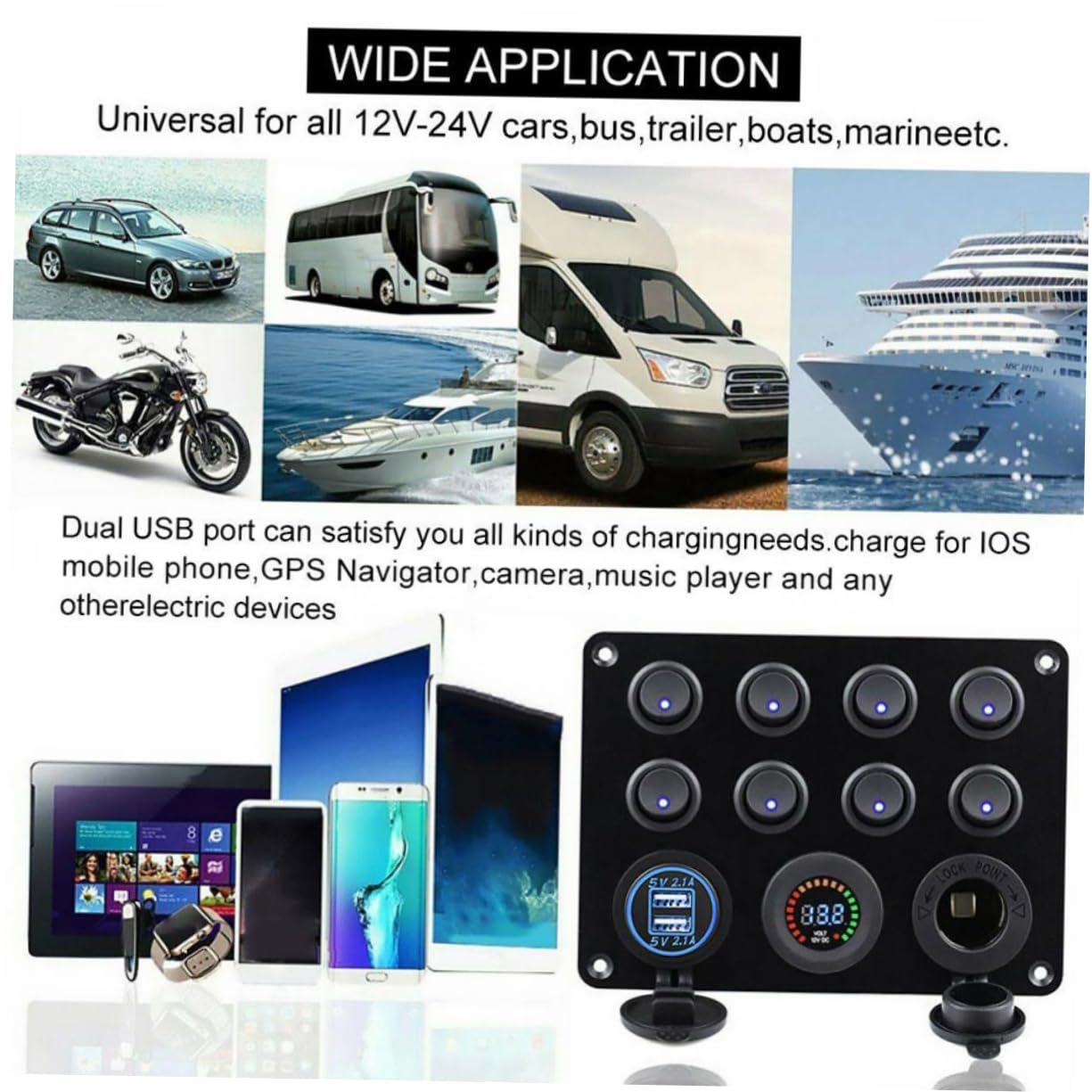 Button Panel Voltmeter Combination Dual USB Charging Car Charger USB Rocker Switch