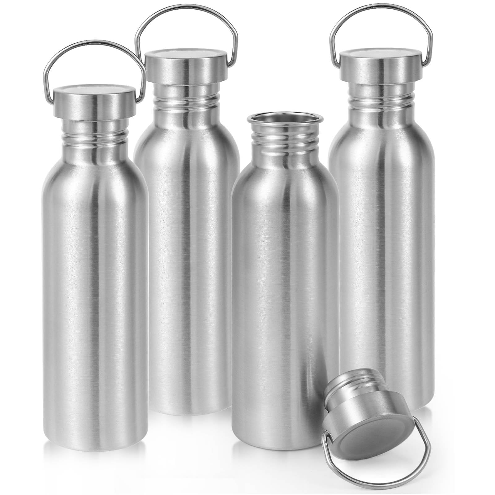Volhoply 780ml Uninsulated Single Walled Water Bottle 4 Pack, Stainless Steel Reusable Water Bottles with Handle, BPA Free & Plastic Free 18/8 304 Metal Water Bottles for Camping, Hikers, Cyclists — image 1