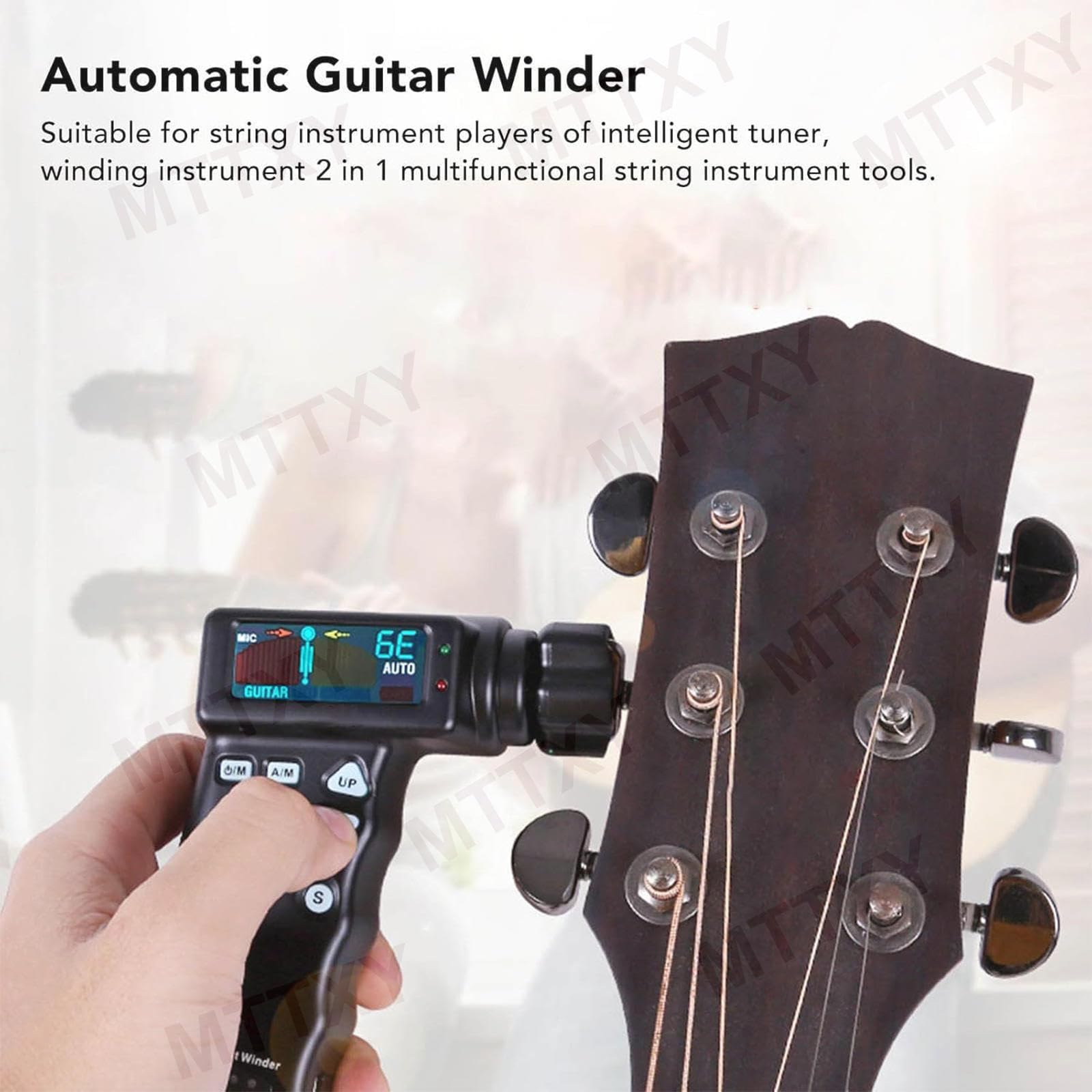 Afinador inteligente para guitarra con enrollador de cuerdas para ukelele, modos de afinación automática, pantalla LCD para guitarra acústica/clásica/eléctrica, afinación cromática.,White