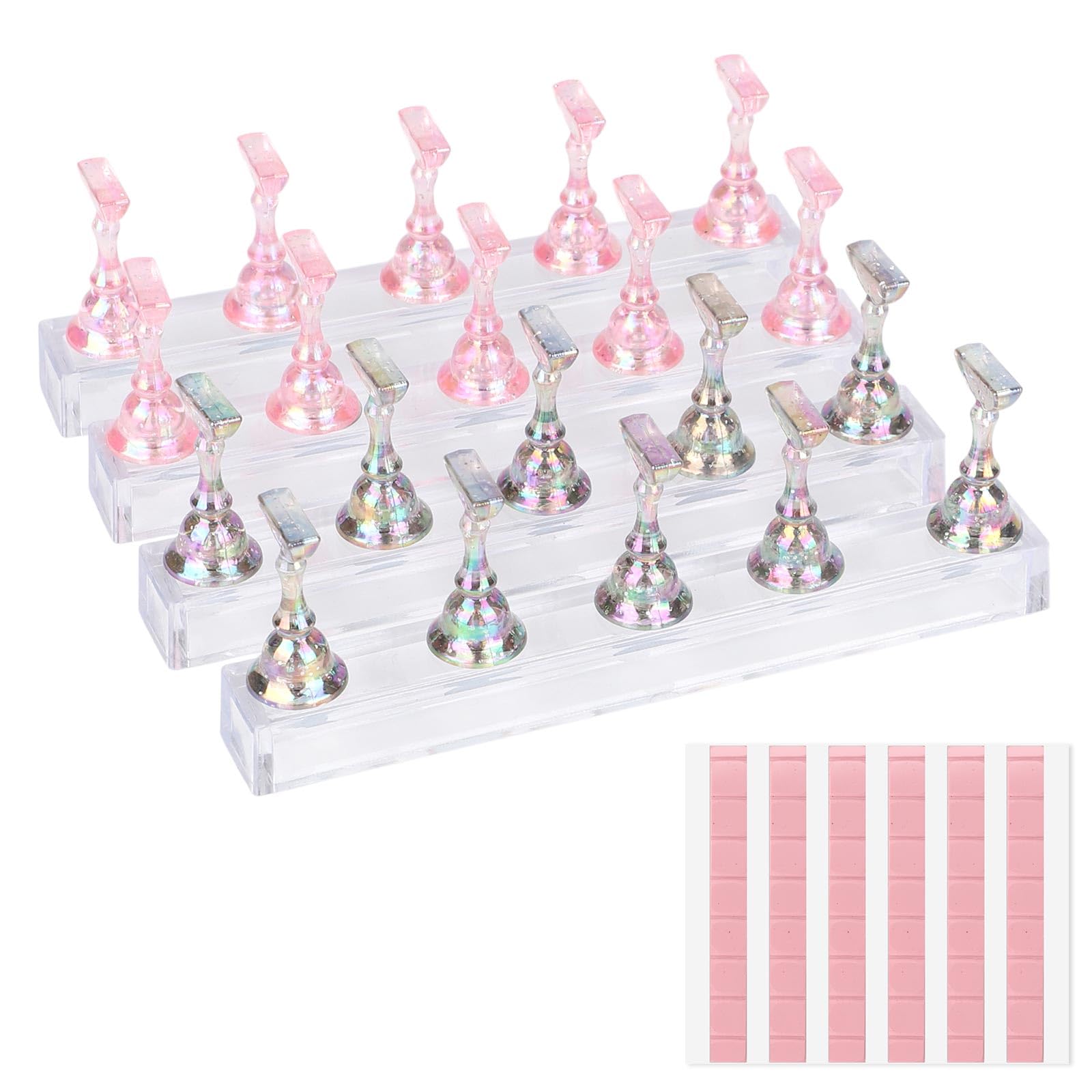 4 Sets of Magnetic Nail Holder Set for Painting Nails Including 10 Press-on Magnetic Practice Stands & 4 Bases & 48 Reusable Clays DIY Home Salon Supplies