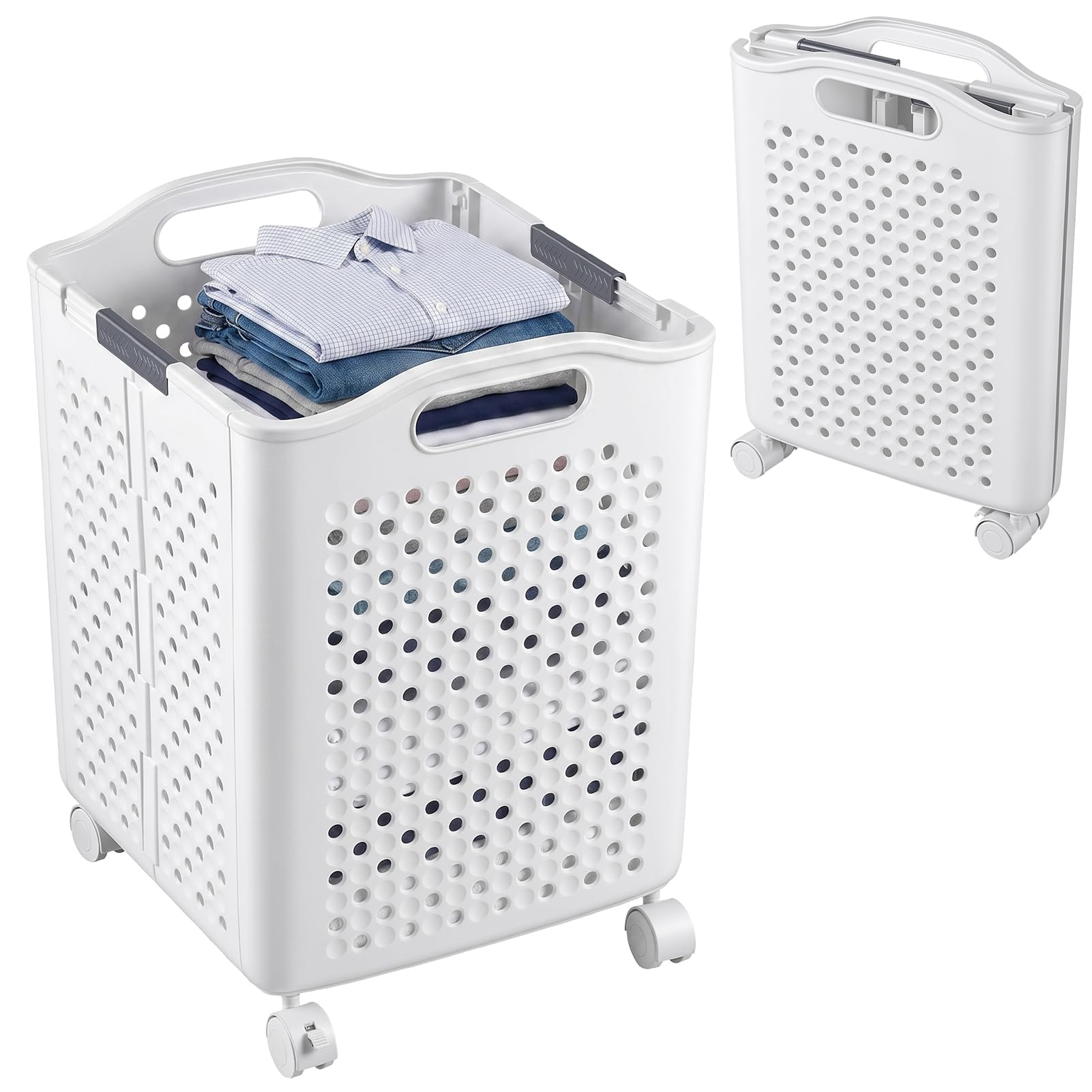 60L Rolling Laundry Basket Hamper, Foldable Laundry Basket for Laundry Room
