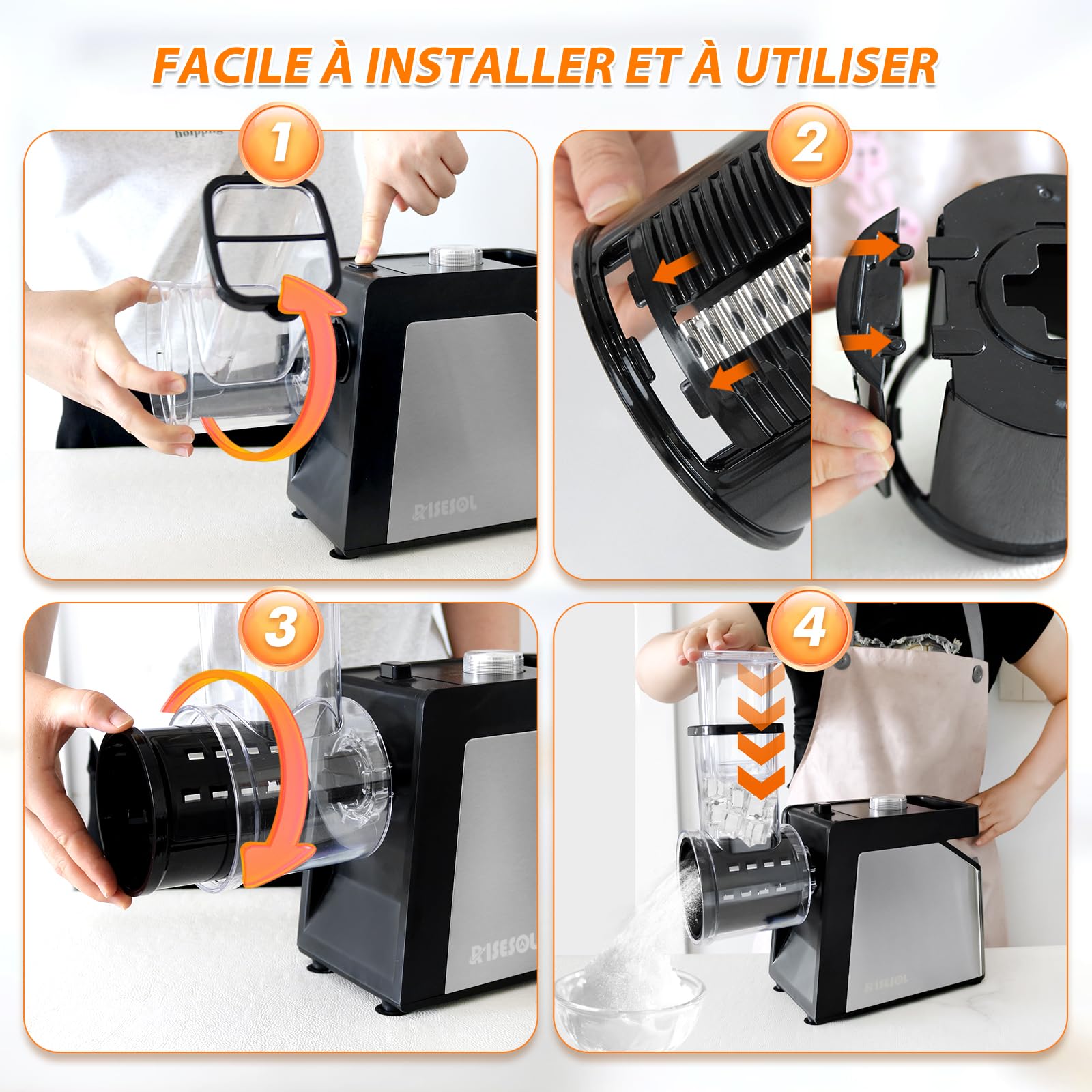 7 en 1 Coupe Légumes Électrique Broyeur à Glace Rape à Fromage Carottes Acier Inox avec 7 Lames 250W Trancheuse de Légumes Professionnel de Cuisine Multifonctions 220V Fiche UE