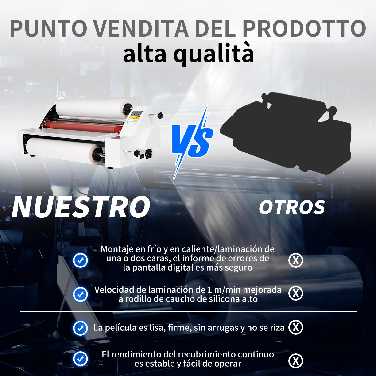 Plastificadora profesional A3 350mm Caliente y Frío, Regulación de Tensión y Presión, velocidad ajustable de 0,5 a 3 m/min, Anti-ondulación, Doble y Simple Cara, para Escuela, Oficina y Comercial