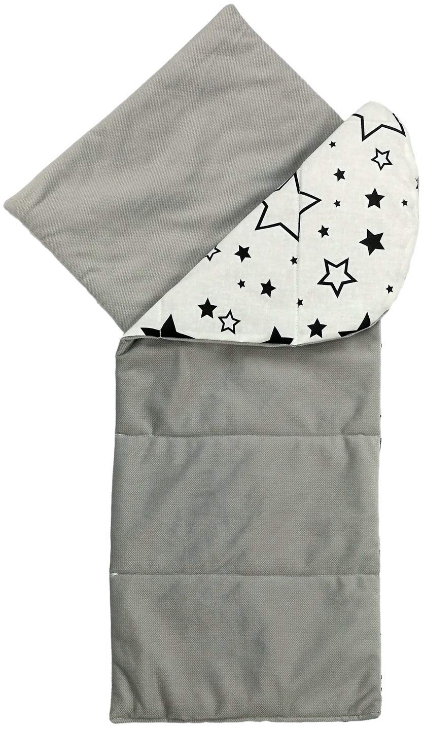 Babynest - Paracolpi per lettino da viaggio, 10 in 1, 110 x 60 cm, federa per cuscino Flufy (grigio/nero con stelle)