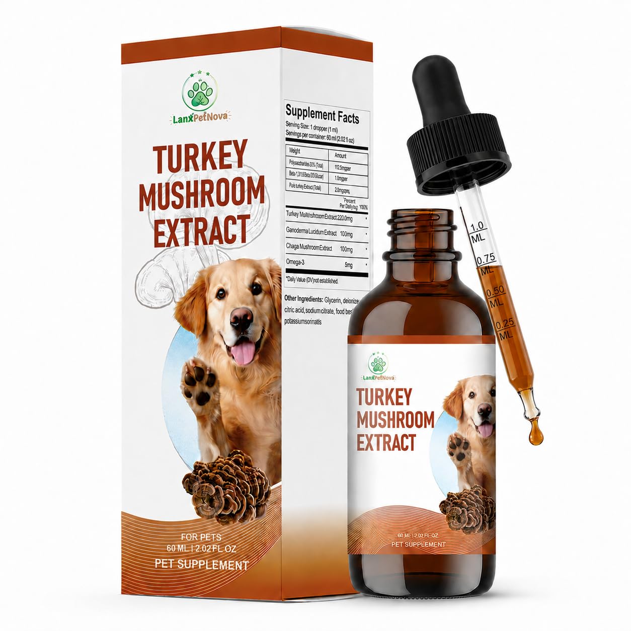 Estratto di funghi per cani e gatti, Reishi e Chaga, supporto per il sistema immunitario, pelle, fegato, reni e digestione, ideale per animali anziani e con ridotta vitalità