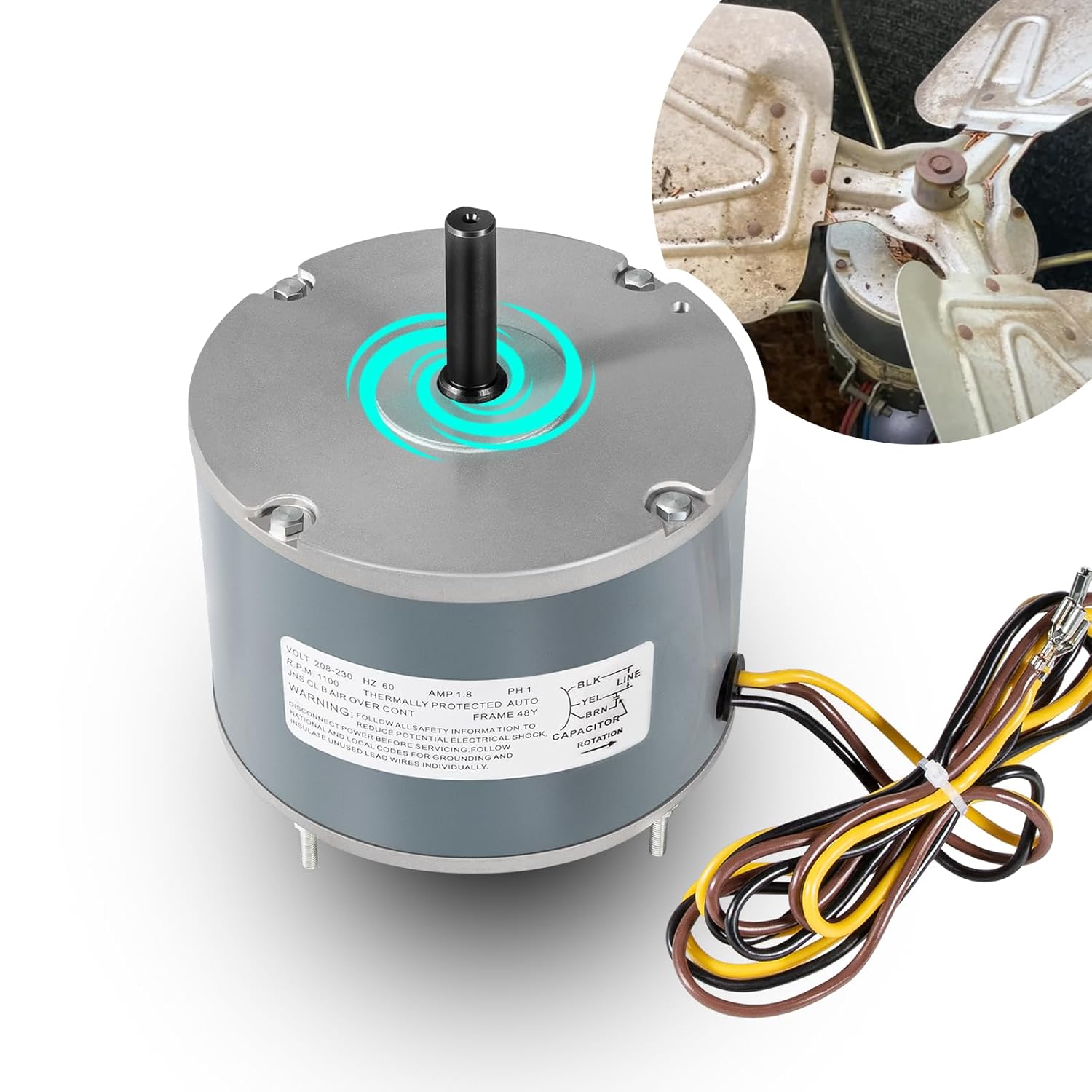 Upgrade 5KCP39EGS070S Condenser Fan Motor Replace for Genteq Carrier Dayton, Comes with Nuts, 1/4 hp, 1100 RPM, 208-230V, G3905, 6DLL0