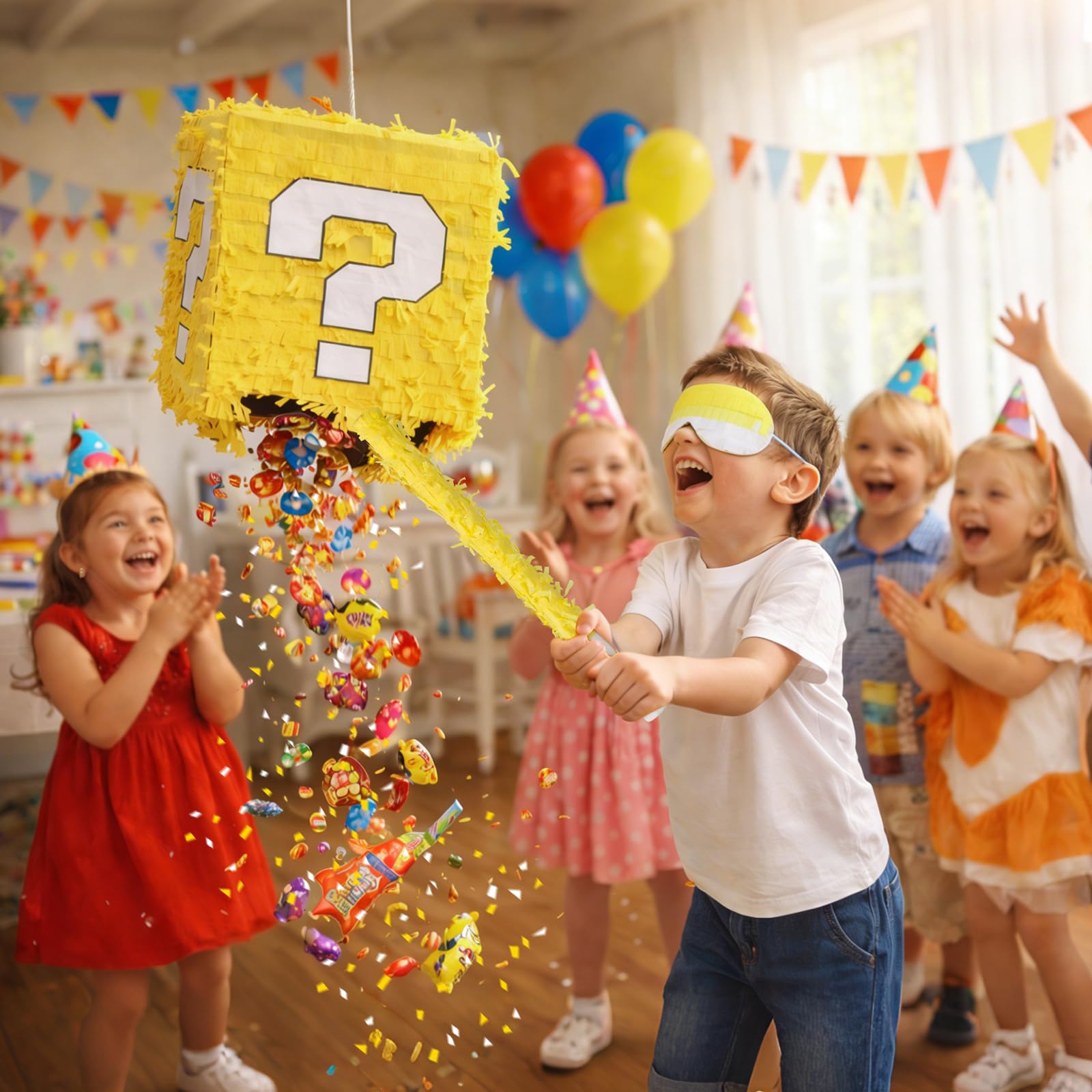Juego de piñatas grandes para fiestas infantiles, kit completo de juego de fiesta con palo de golpear, vendas y relleno de confeti, perfecto para decoraciones de fiesta de cumpleaños para niños y - imagen 4