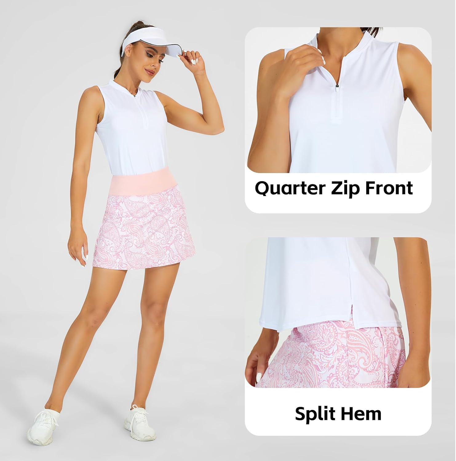 M MOTEEPI Womens Golf Shirt Sleeveless Golf Shirts Collared Zip Up Ladies Tennis Tank Tops - Image 2